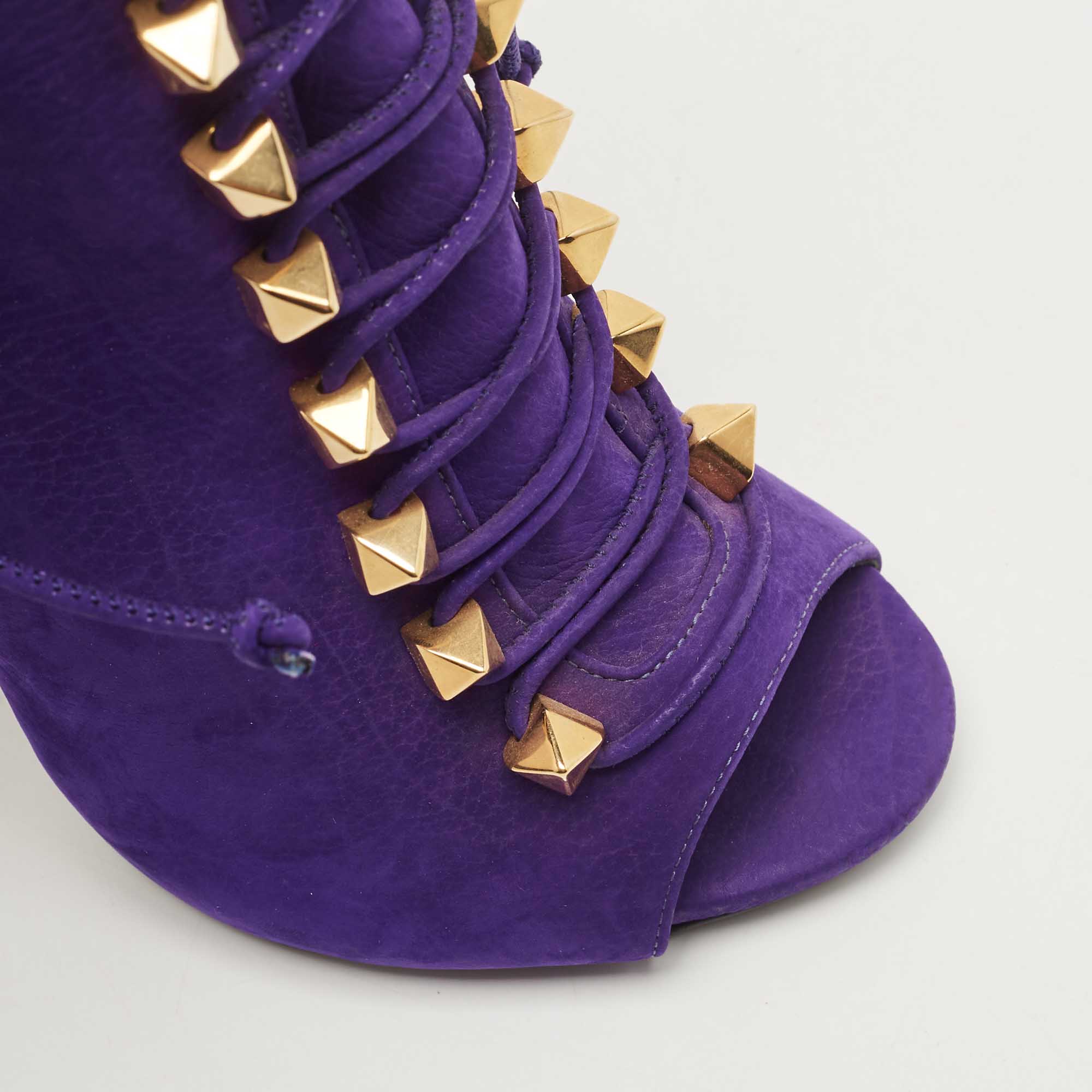 Giuseppe Zanotti Purple Nubuck Leather Studded Lace Up Ankle Booties Size 38