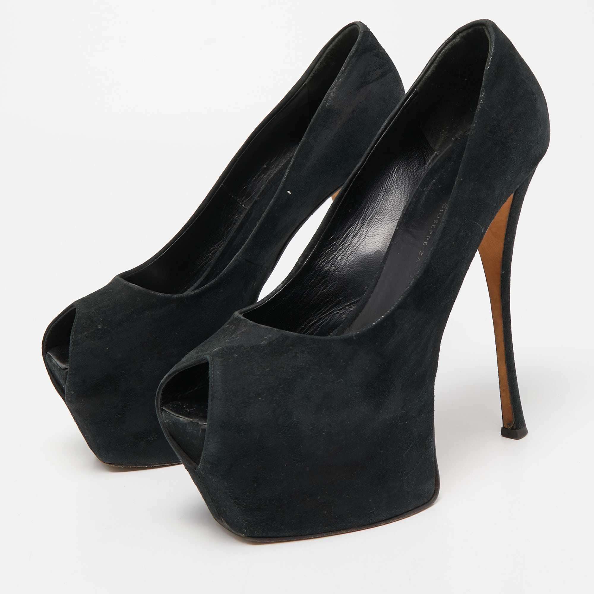 Giuseppe Zanotti Black Suede Liza Peep Toe Platform Pumps Size 39