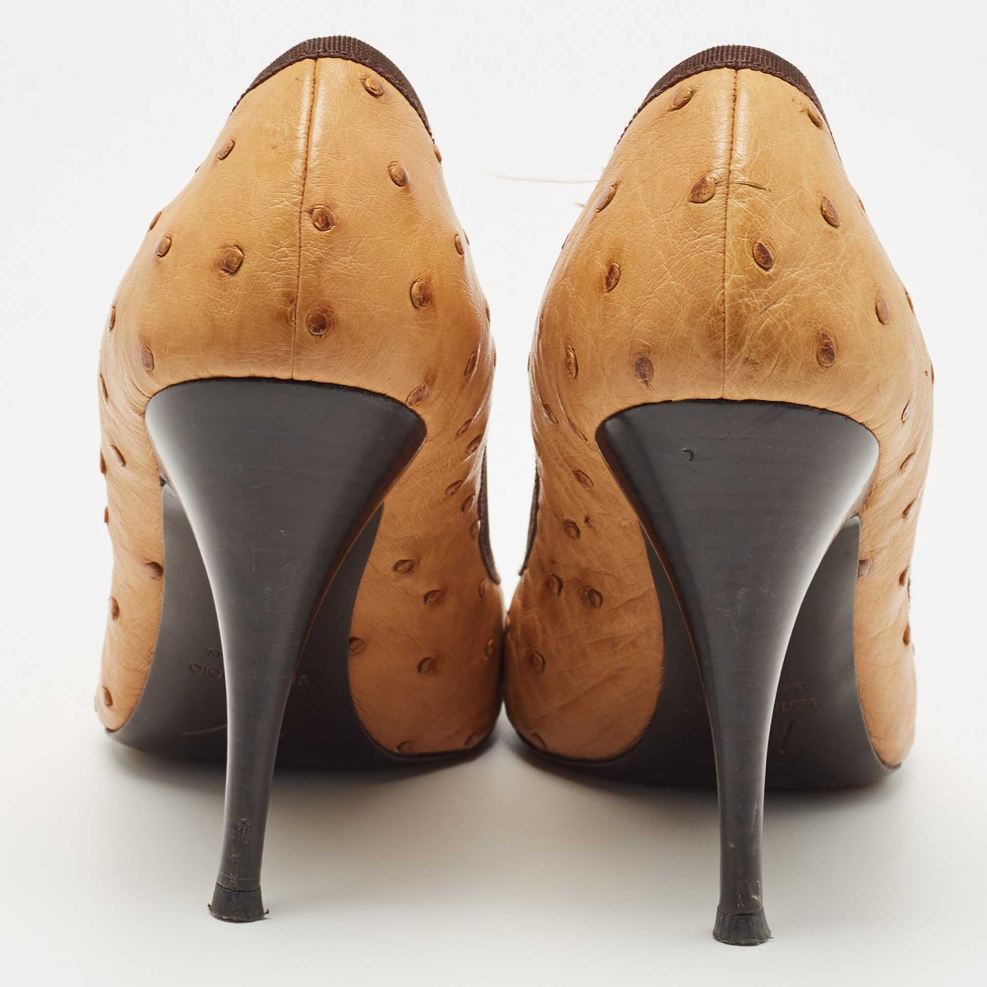 Giuseppe Zanotti Tan Ostrich Leather Round Toe Pumps Size 39.5