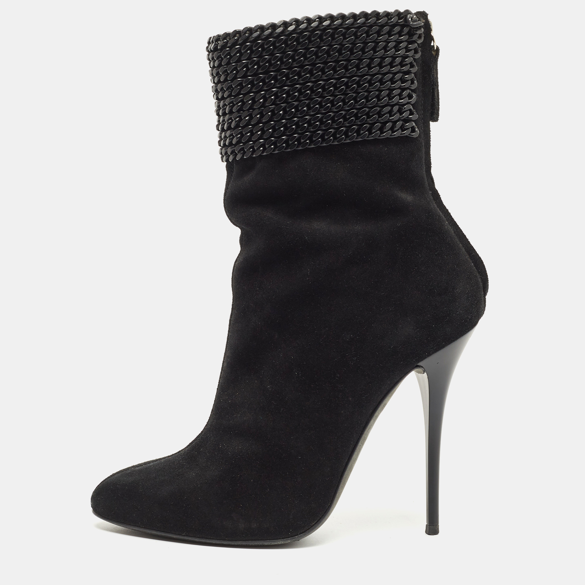Giuseppe Zanotti Black Suede And Chain Ankle Boots Size 38