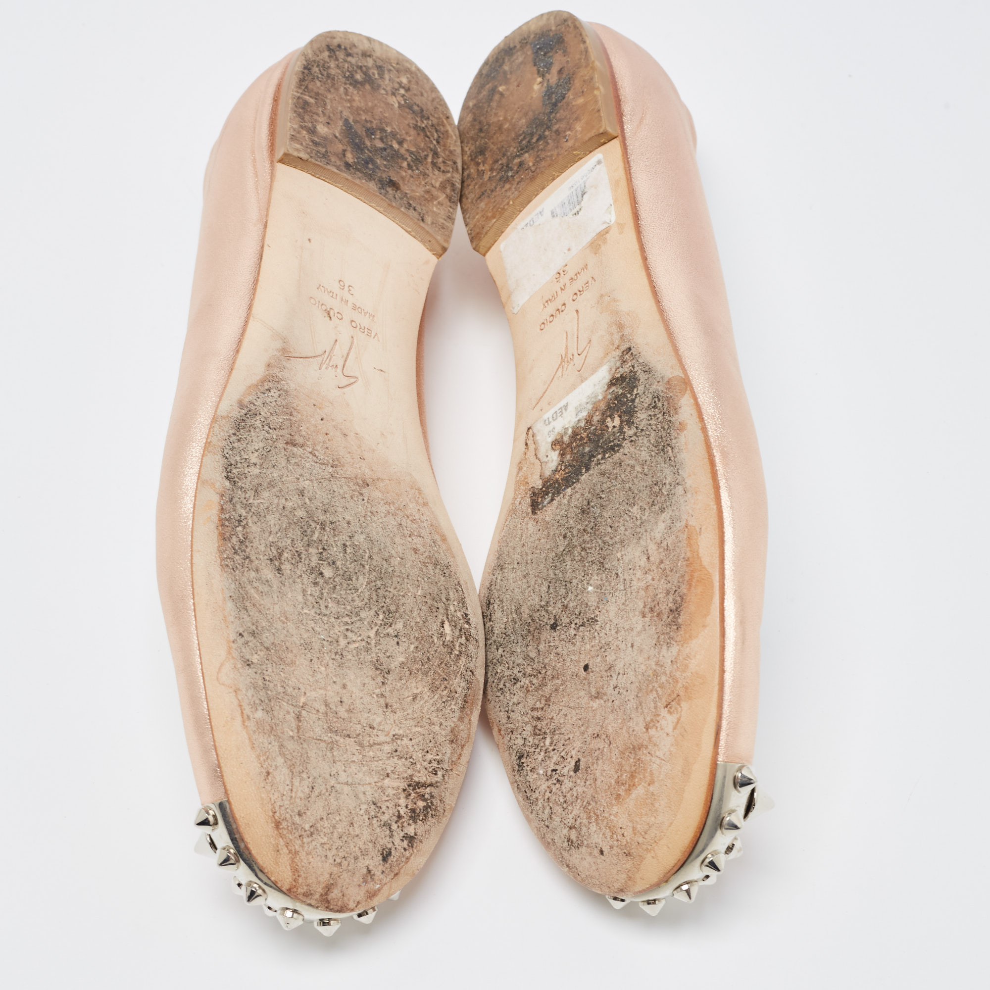 Giuseppe Zanotti Metallic Rose Leather Malika Spike Ballet Flat Size 36