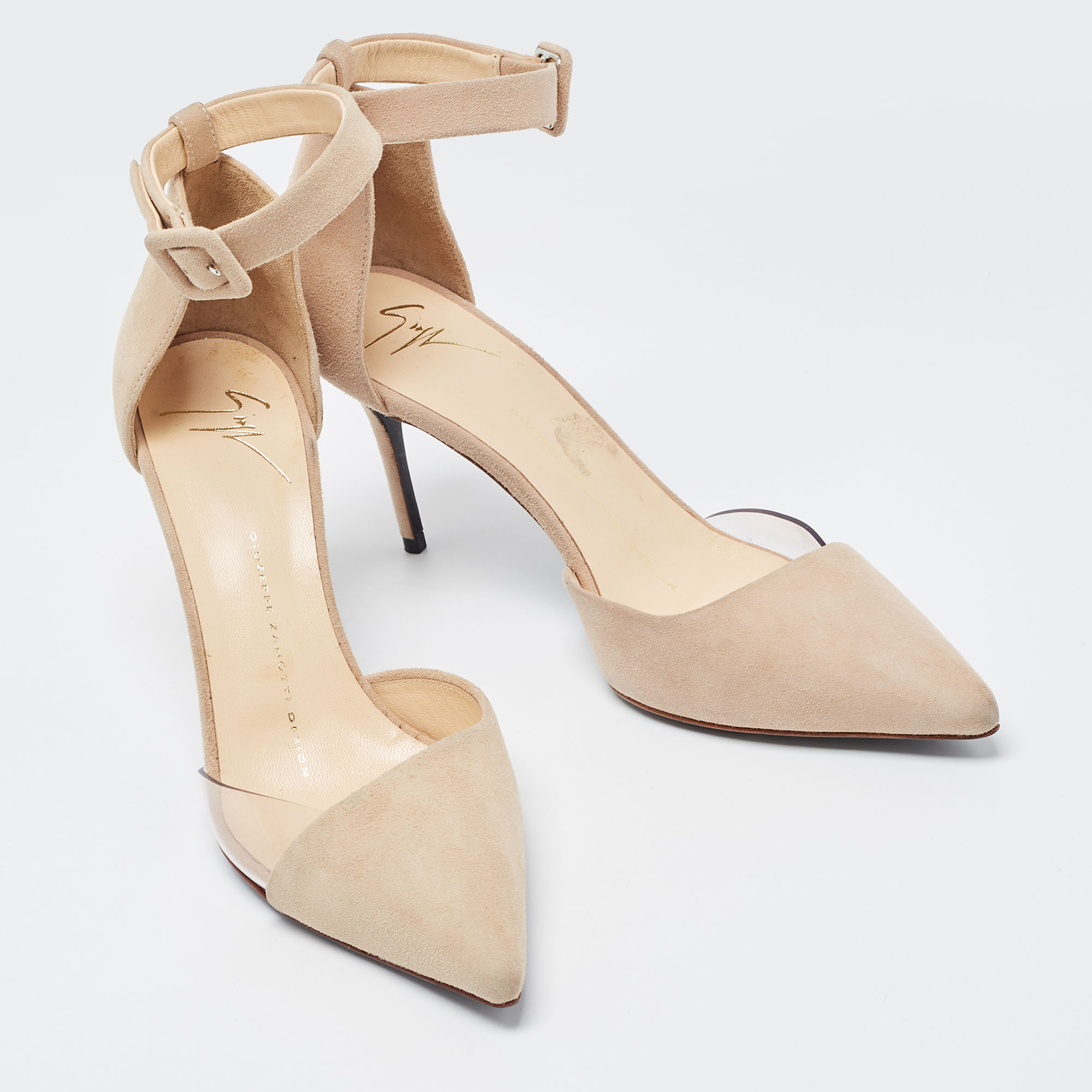 Giuseppe Zanotti Beige PVC And Suede Ankle Strap Pumps Size 36.5