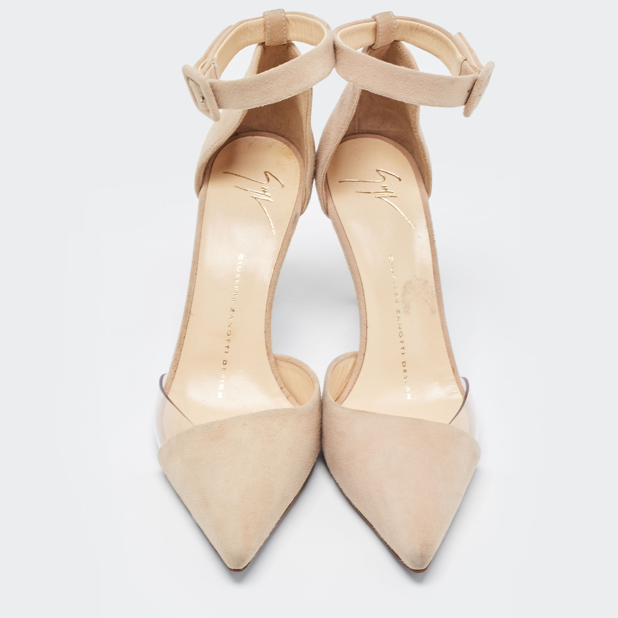 Giuseppe Zanotti Beige PVC And Suede Ankle Strap Pumps Size 36.5