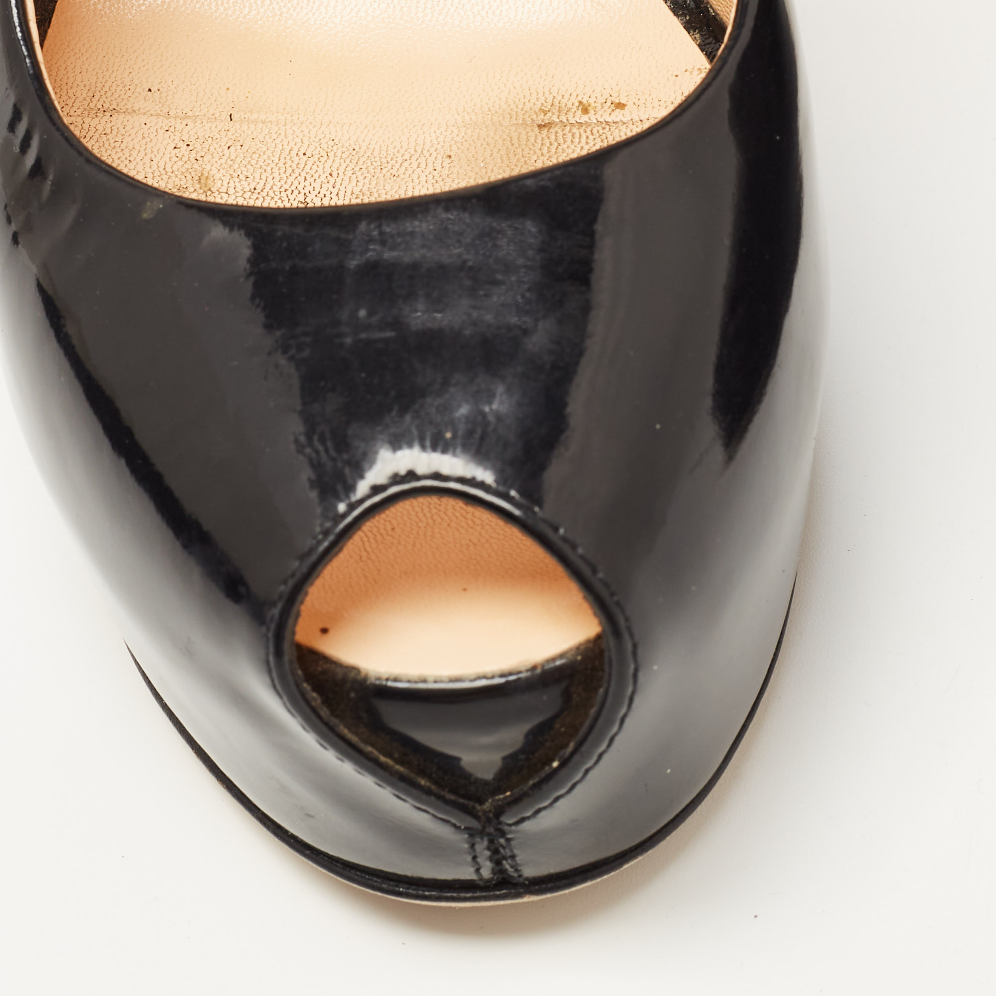 Giuseppe Zanotti Black Patent Leather Peep Toe Platform Slingback Pumps Size 36