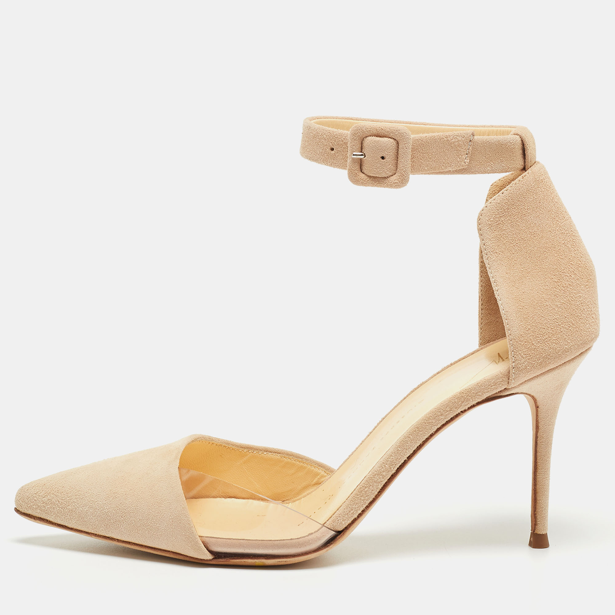 Giuseppe Zanotti Beige Suede And PVC Ankle Strap Pumps Size 36