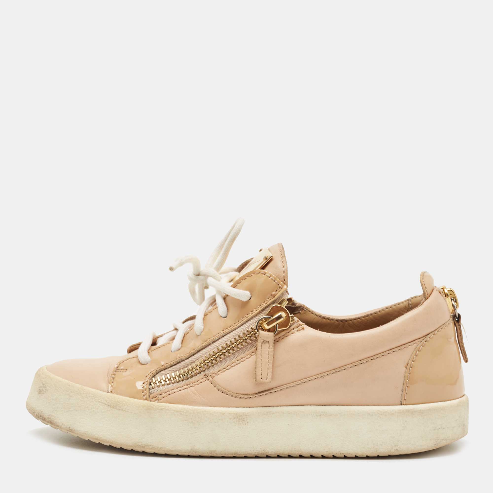 Giuseppe Zanotti Beige Patent And Leather Low Top Sneakers Size 38