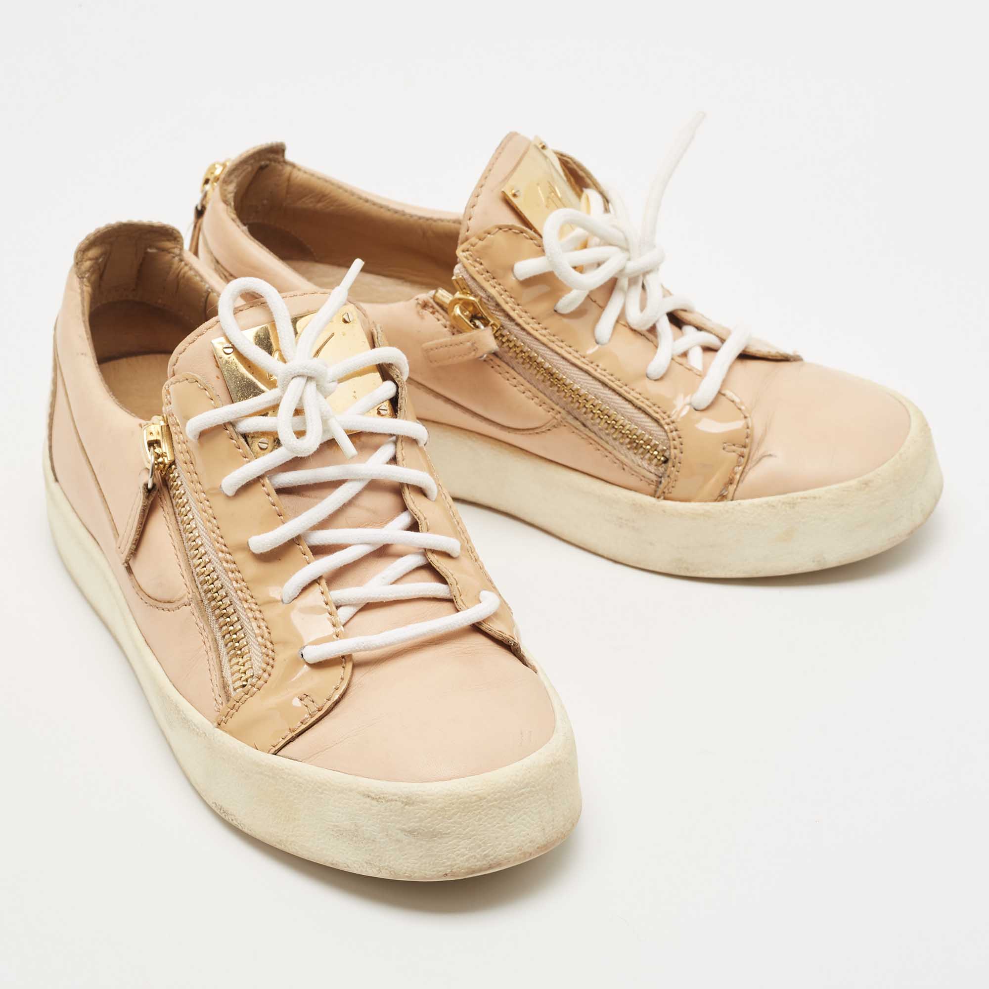 Giuseppe Zanotti Beige Patent And Leather Low Top Sneakers Size 38