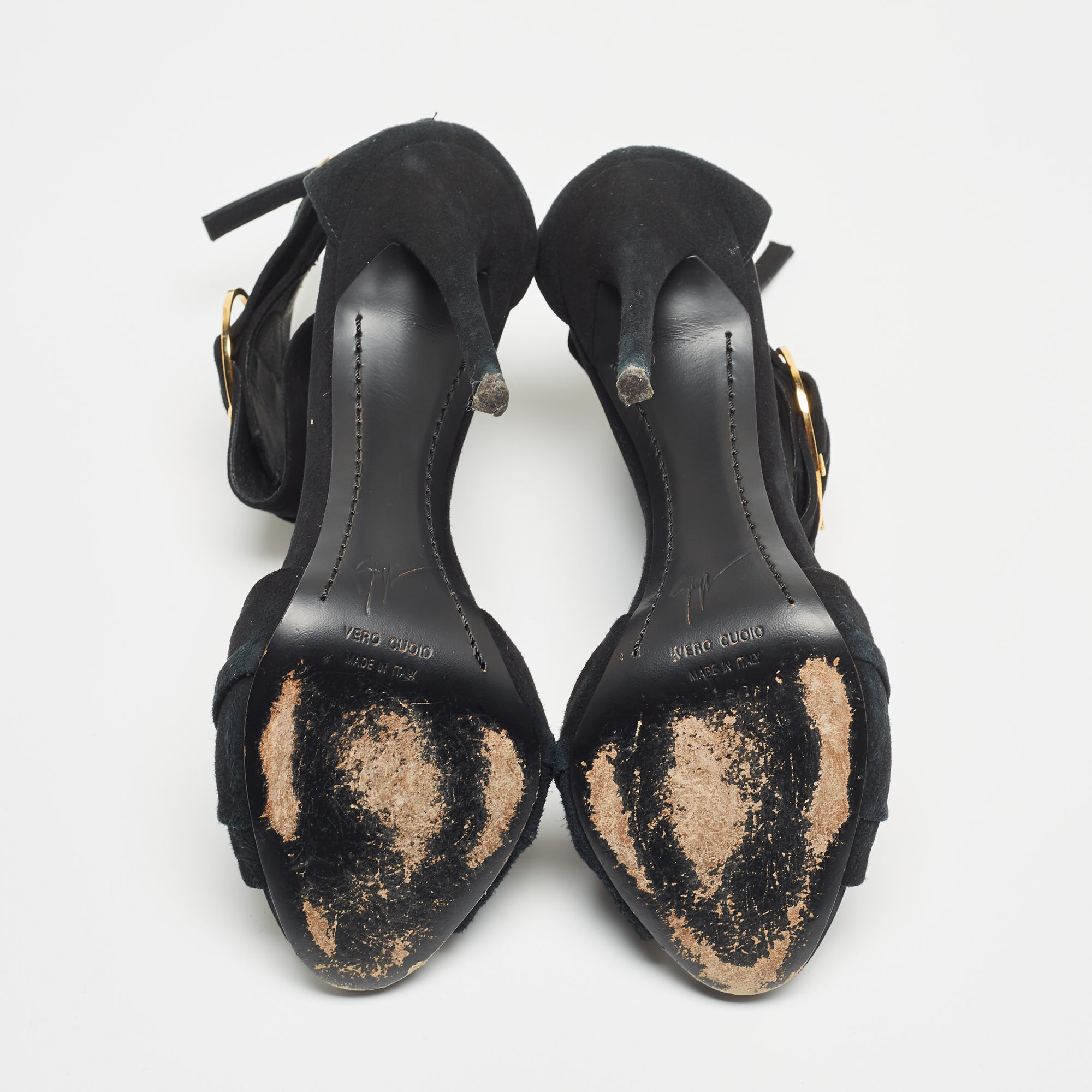 Giuseppe Zanotti Black Suede Buckle Detail Sandals Size 36