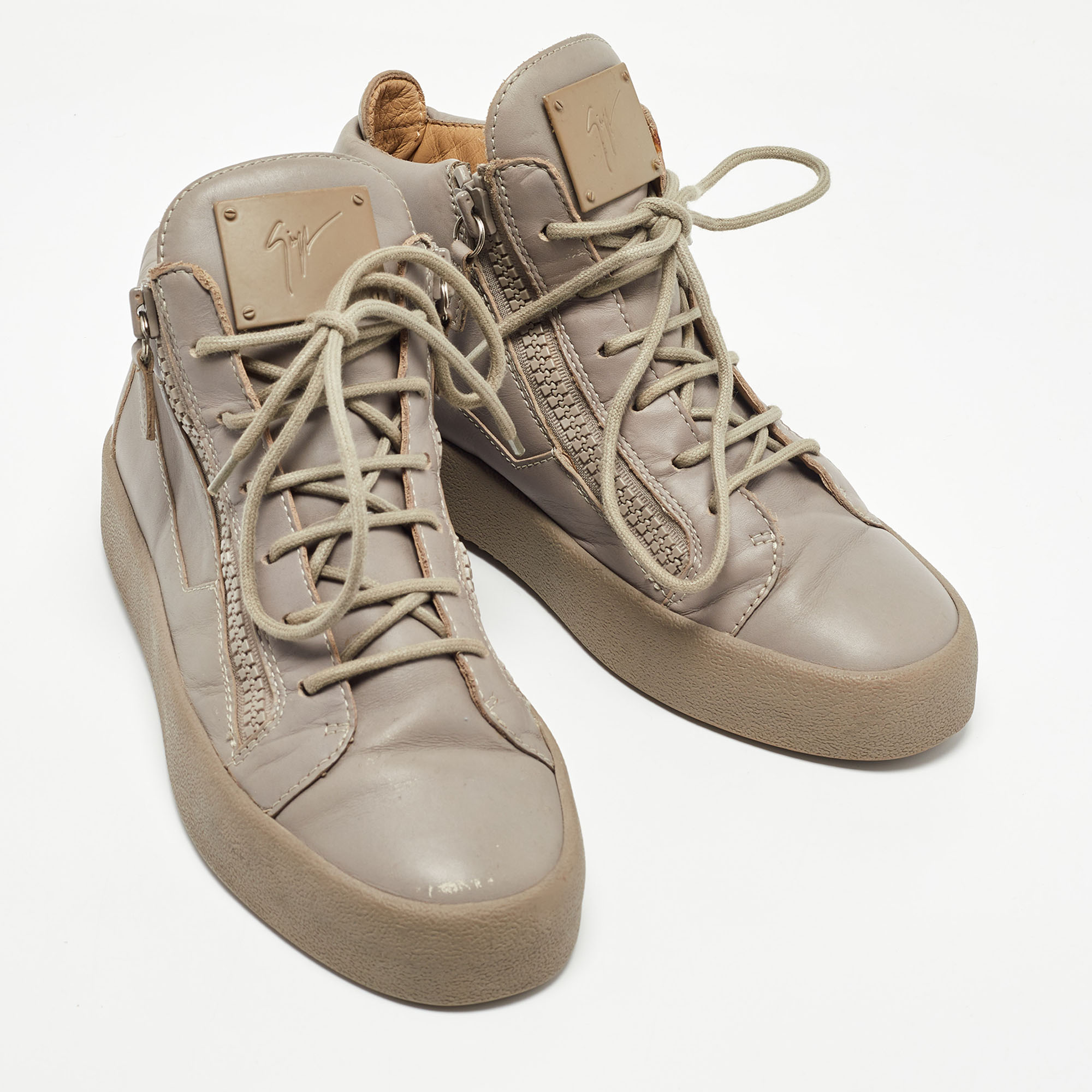 Giuseppe Zanotti Grey Leather Kriss High Top Sneakers Size 41