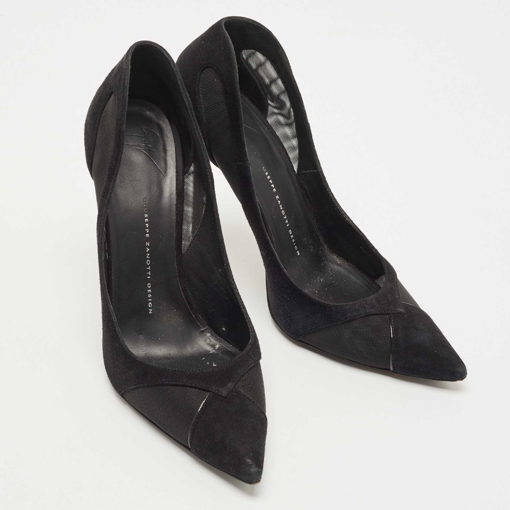 Giuseppe Zanotti Black Suede And Mesh Pointed Pumps Size 41