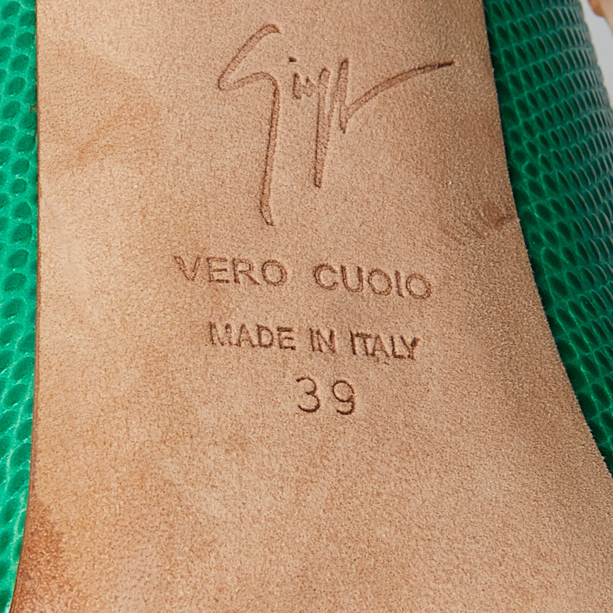 Giuseppe Zanotti Green Lizard Embossed Leather Slingback Sandals Size 39