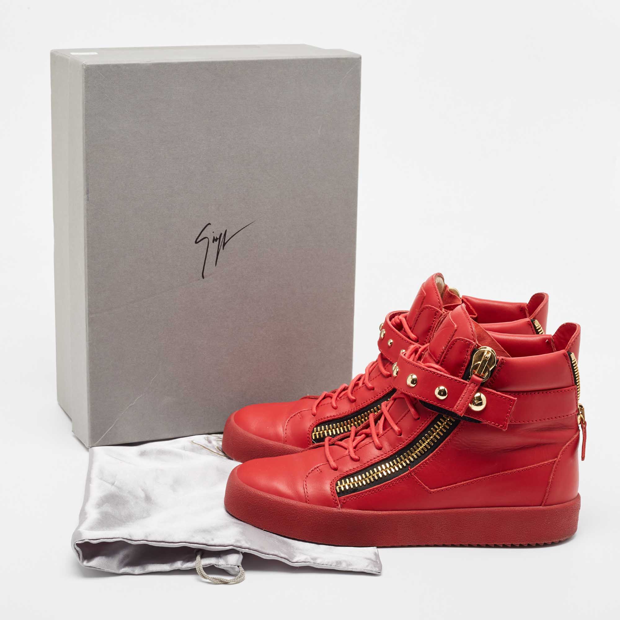 Giuseppe Zanotti Red Leather Studded Double Zip High Top Sneakers Size 44