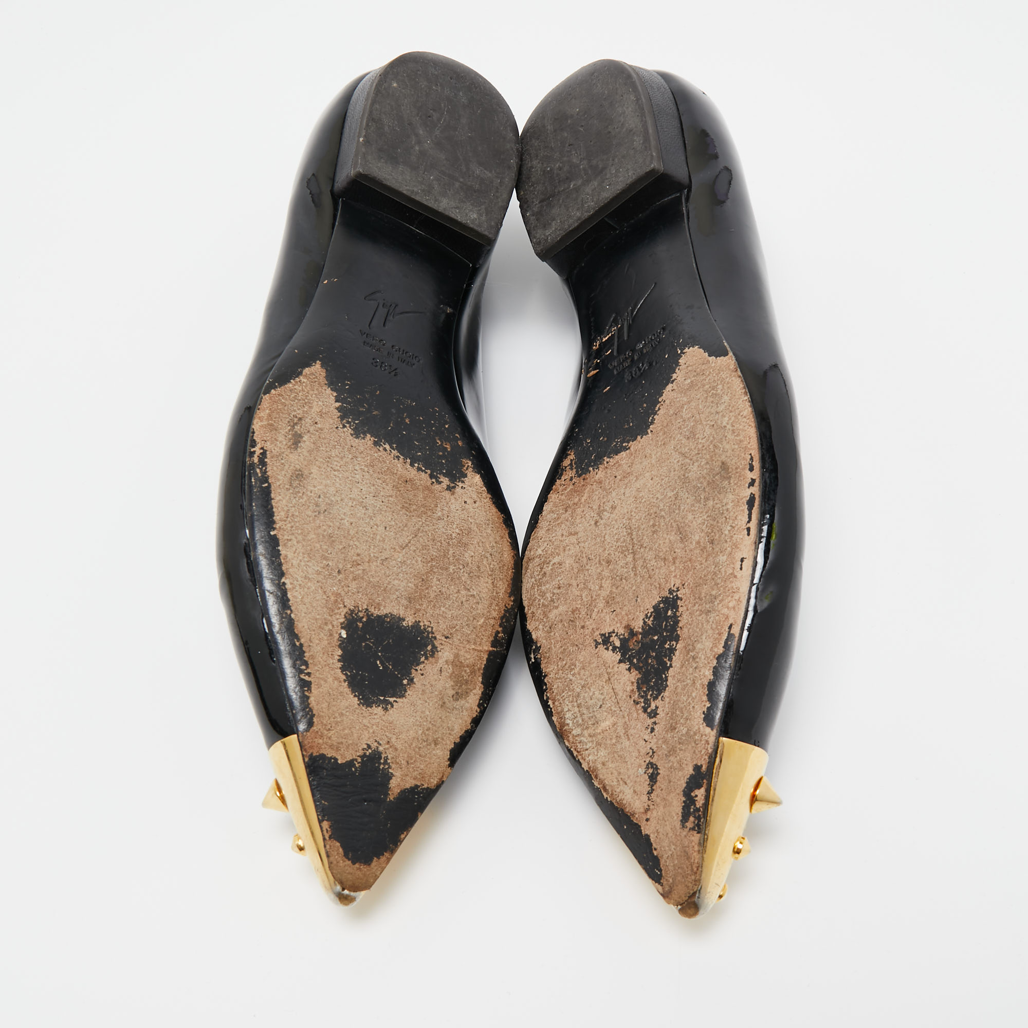 Giuseppe Zanotti Black Patent Leather Spiked Cap Toe Ballet Flats Size 38.5