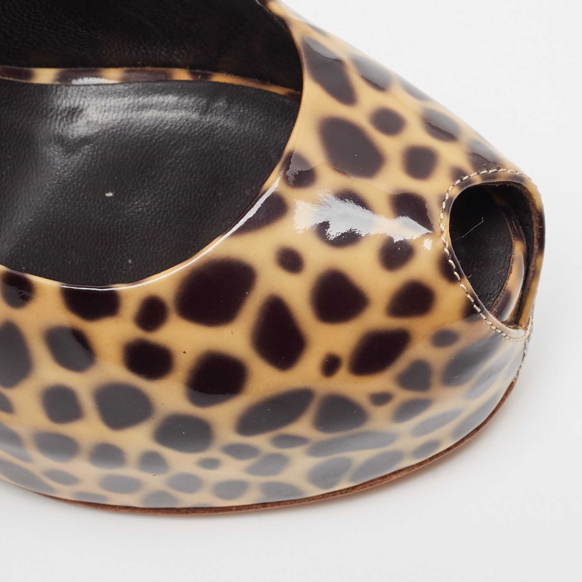 Giuseppe Zanotti Brown/Black Patent Leopard Print Slingback Pumps Size 37