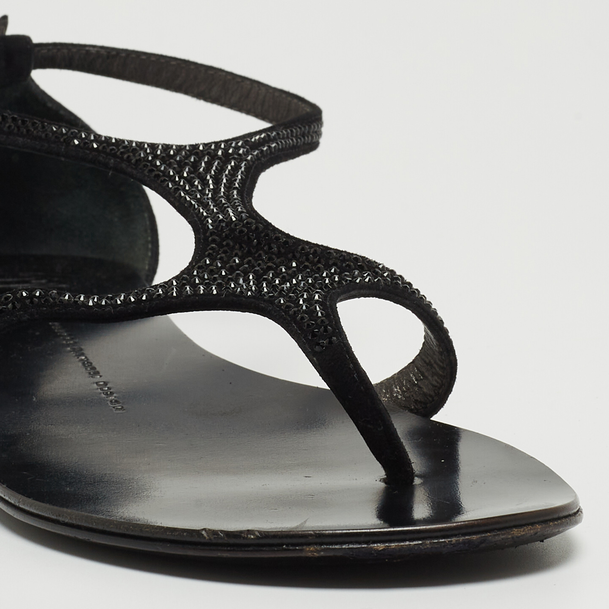 Giuseppe Zanotti Black Suede Crystal Embellished Flat Slides Size 39