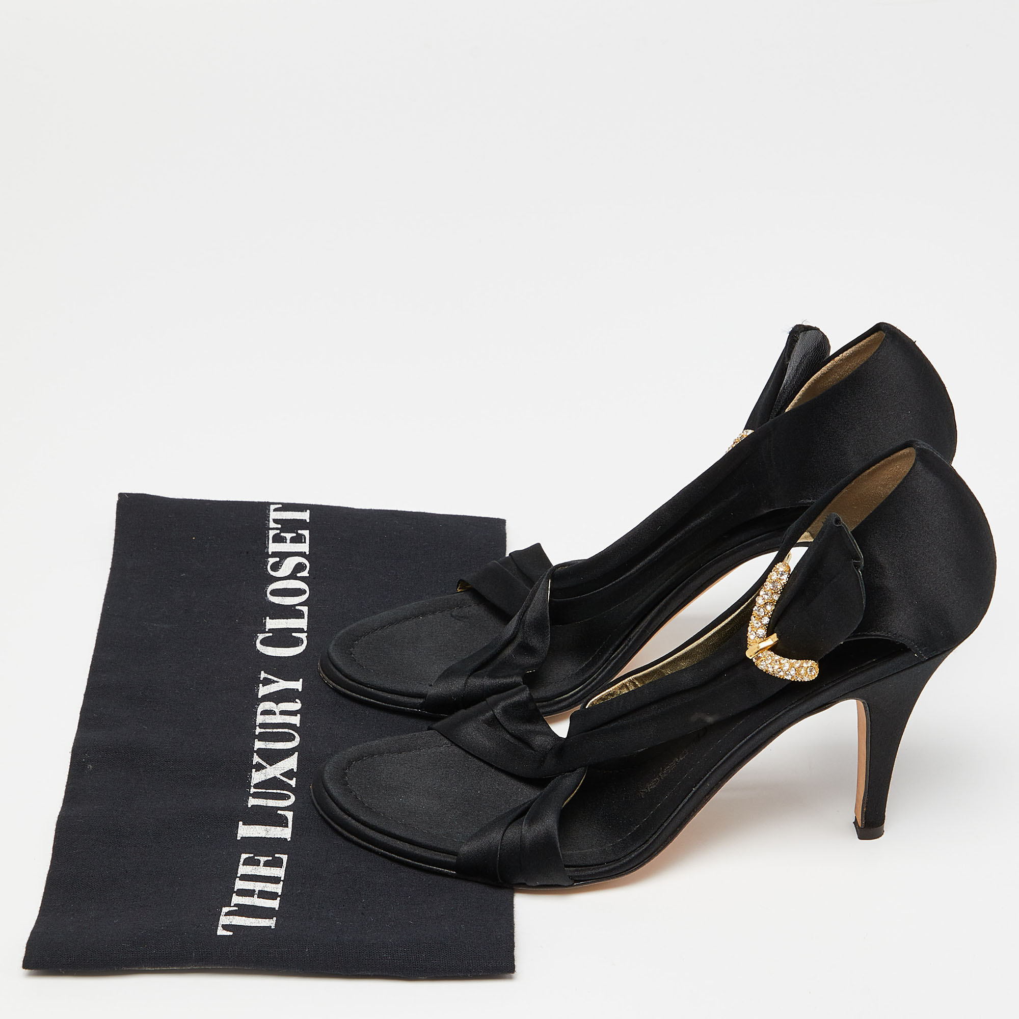 Giuseppe Zanotti Black Satin Crystal Embellished Sandals Size 38