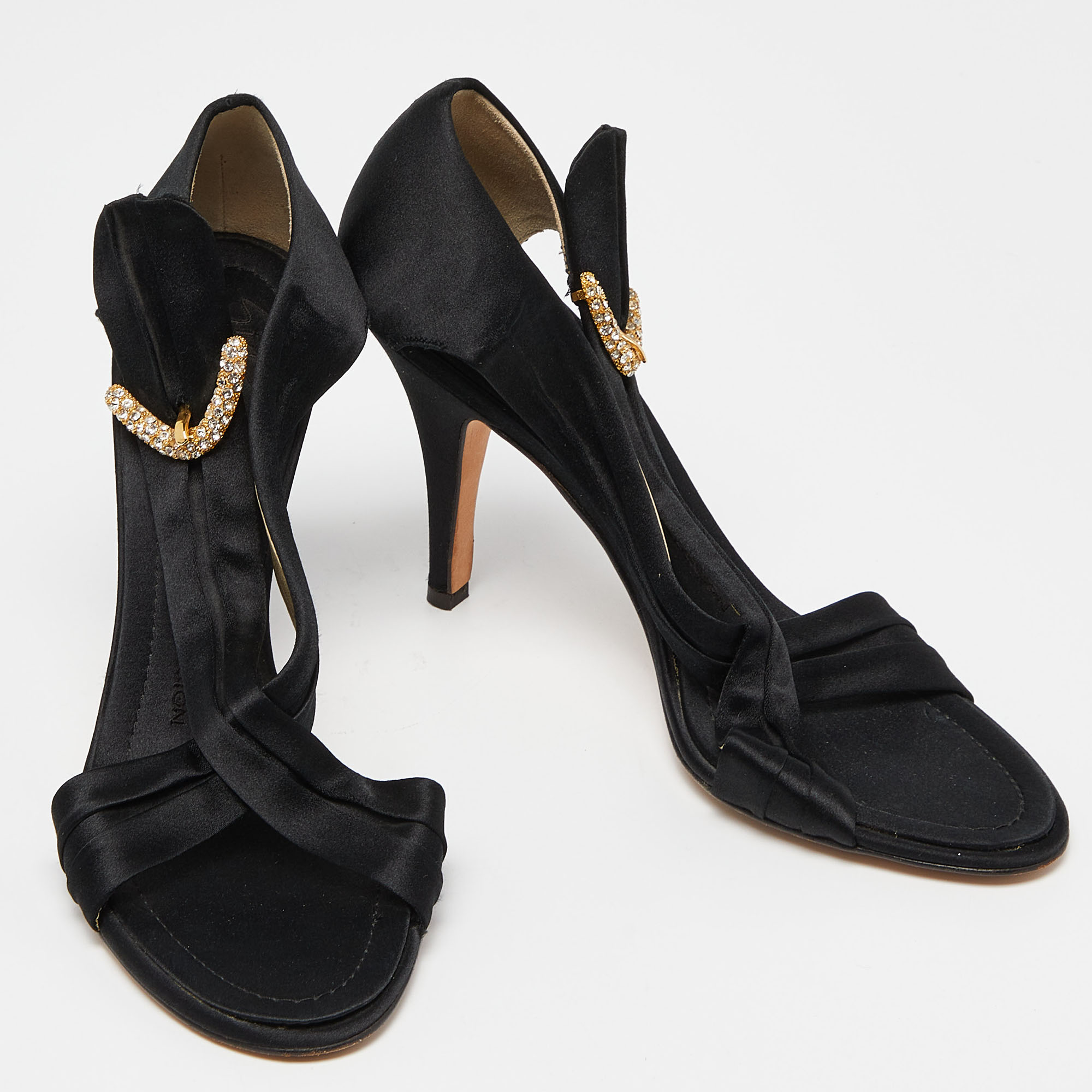 Giuseppe Zanotti Black Satin Crystal Embellished Sandals Size 38