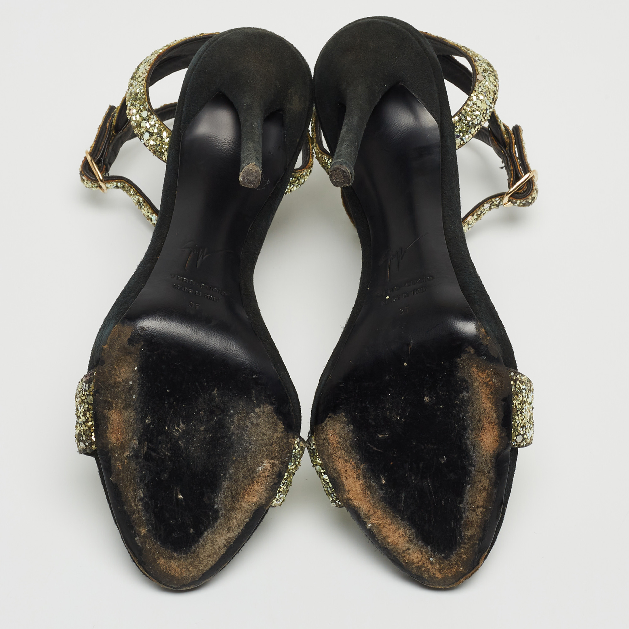 Giuseppe Zanotti Metallic Coarse Glitter Ankle Strap Sandals Size 37