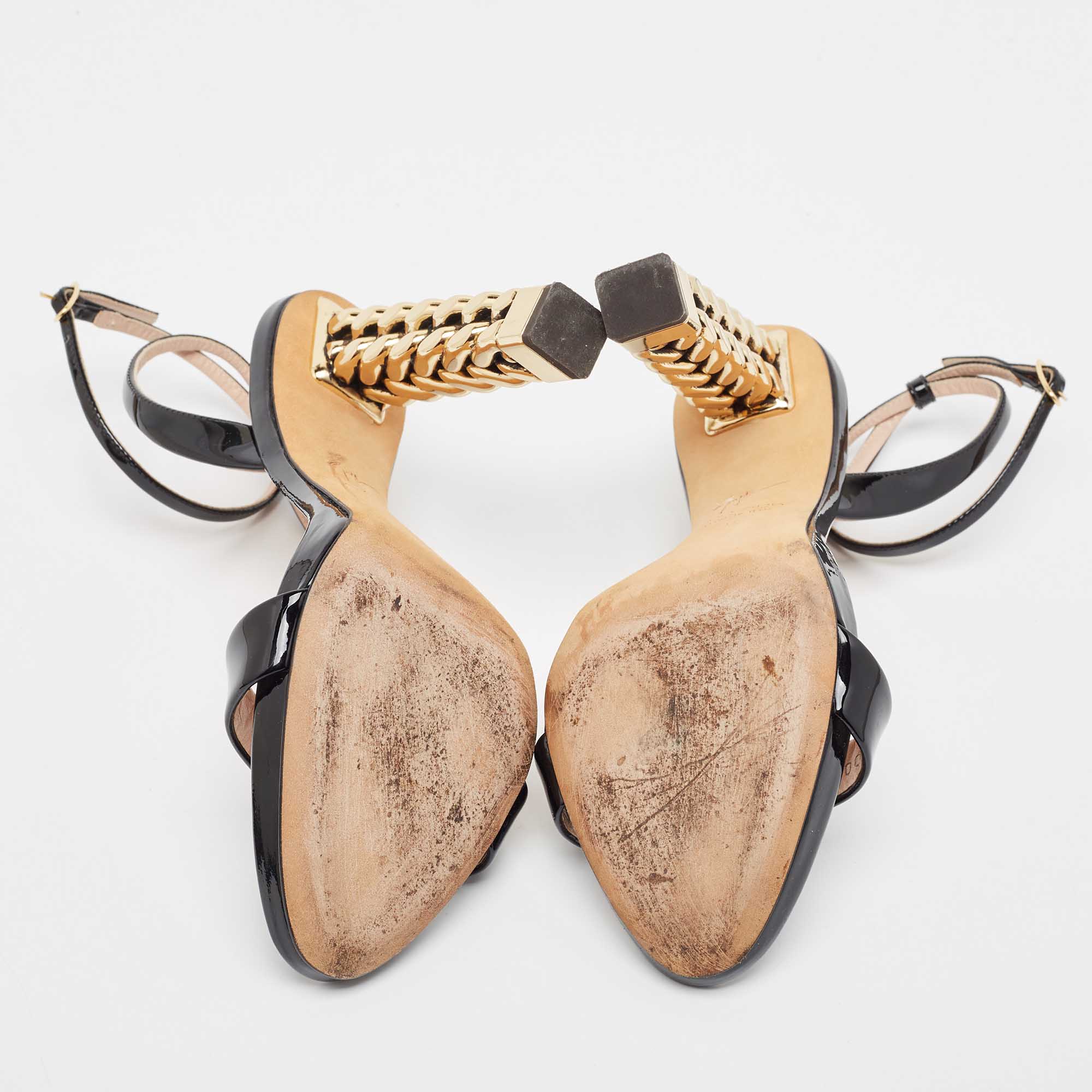 Giuseppe Zanotti Black Patent Leather Cathy Ankle Strap Sandals Size 37