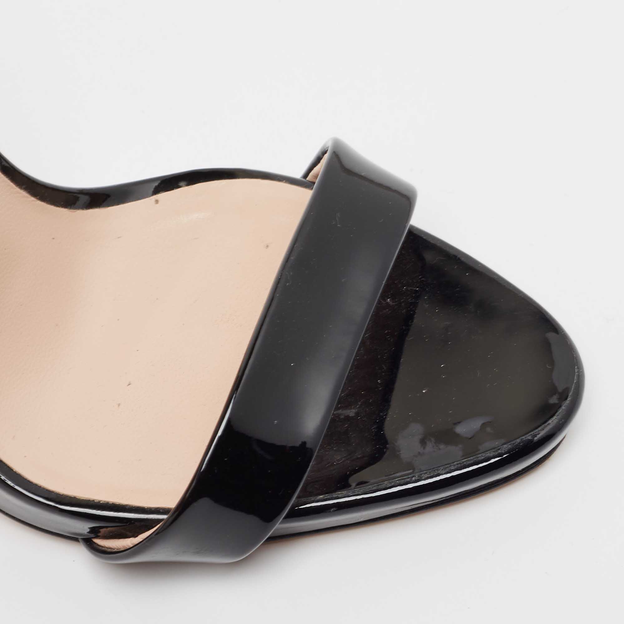 Giuseppe Zanotti Black Patent Leather Cathy Ankle Strap Sandals Size 37