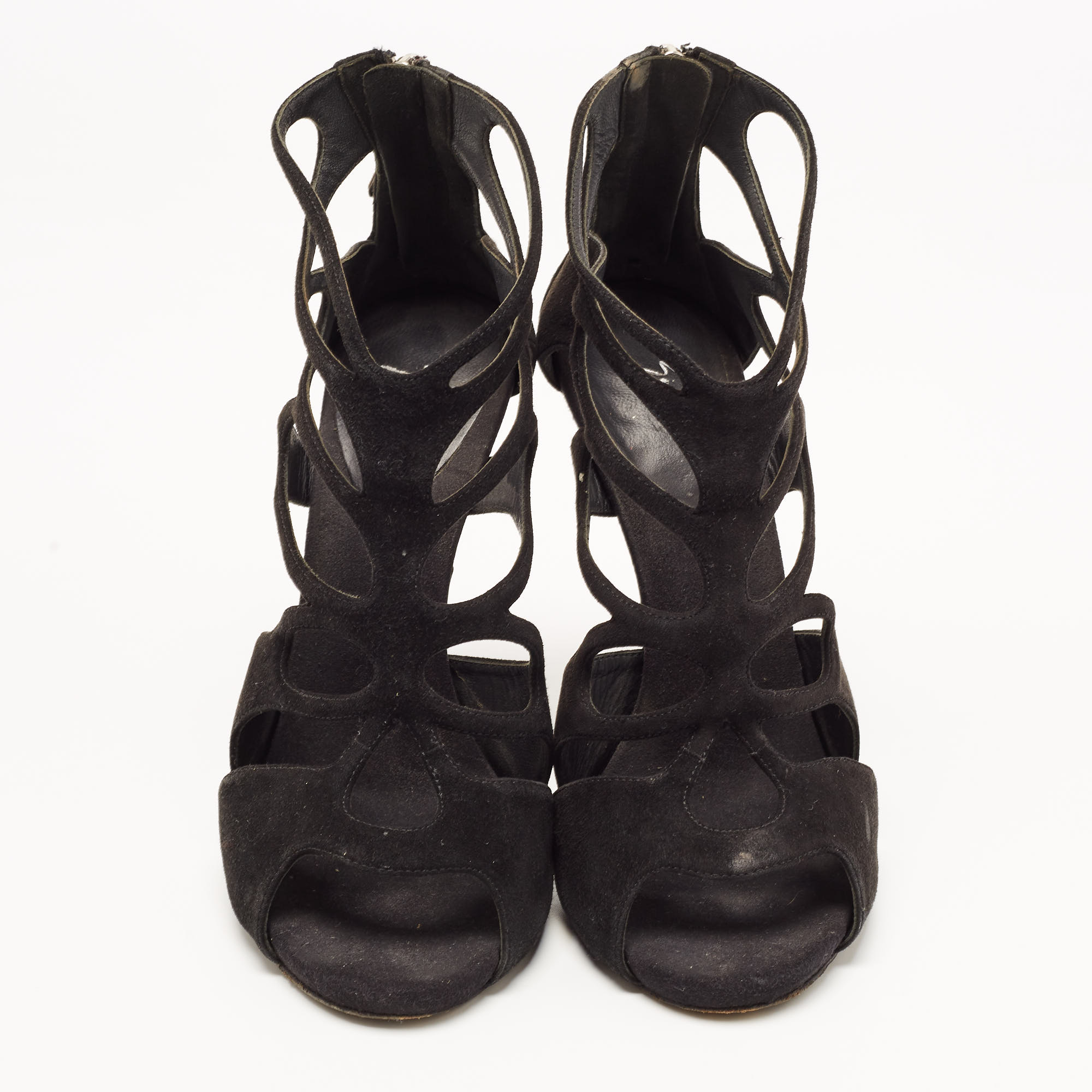 Giuseppe Zanotti Black Suede Cut Out Ankle Strap Sandals Size 37