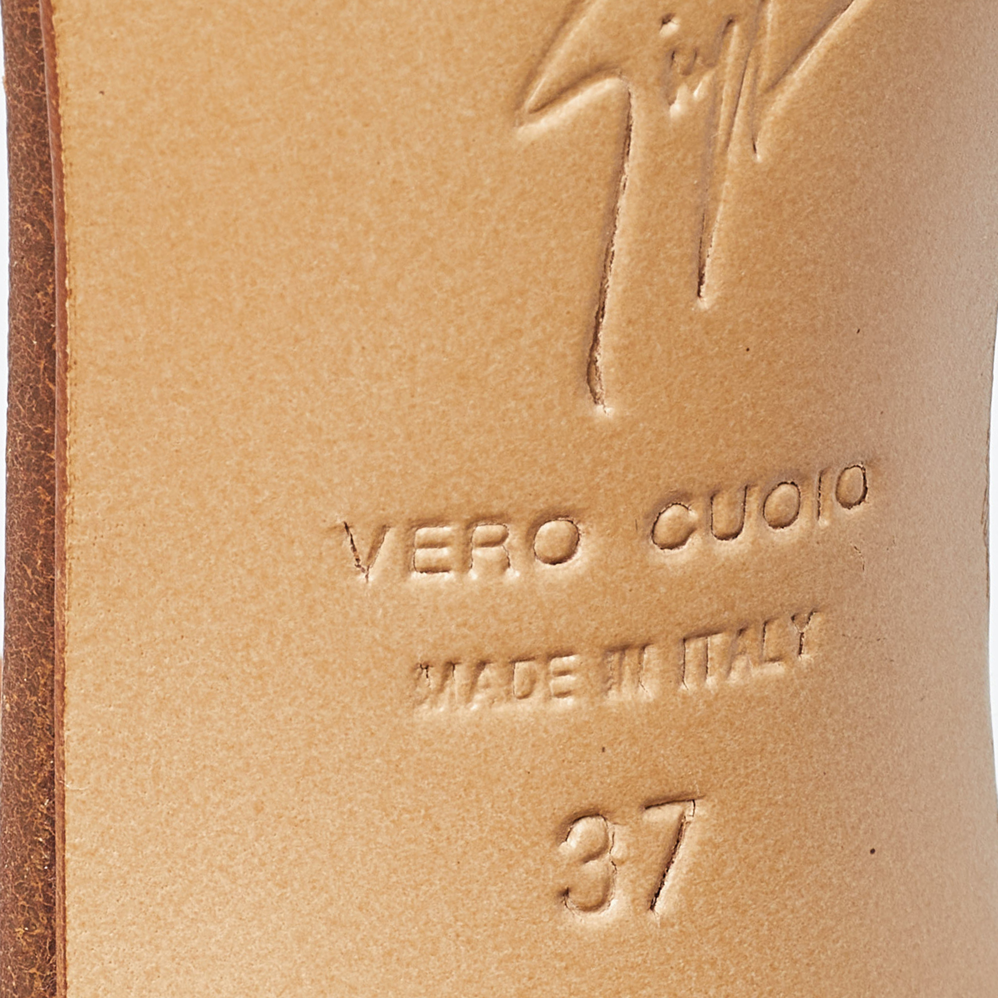 Giuseppe Zanotti Tan Leather Metal Detail T Strap Sandals Size 37