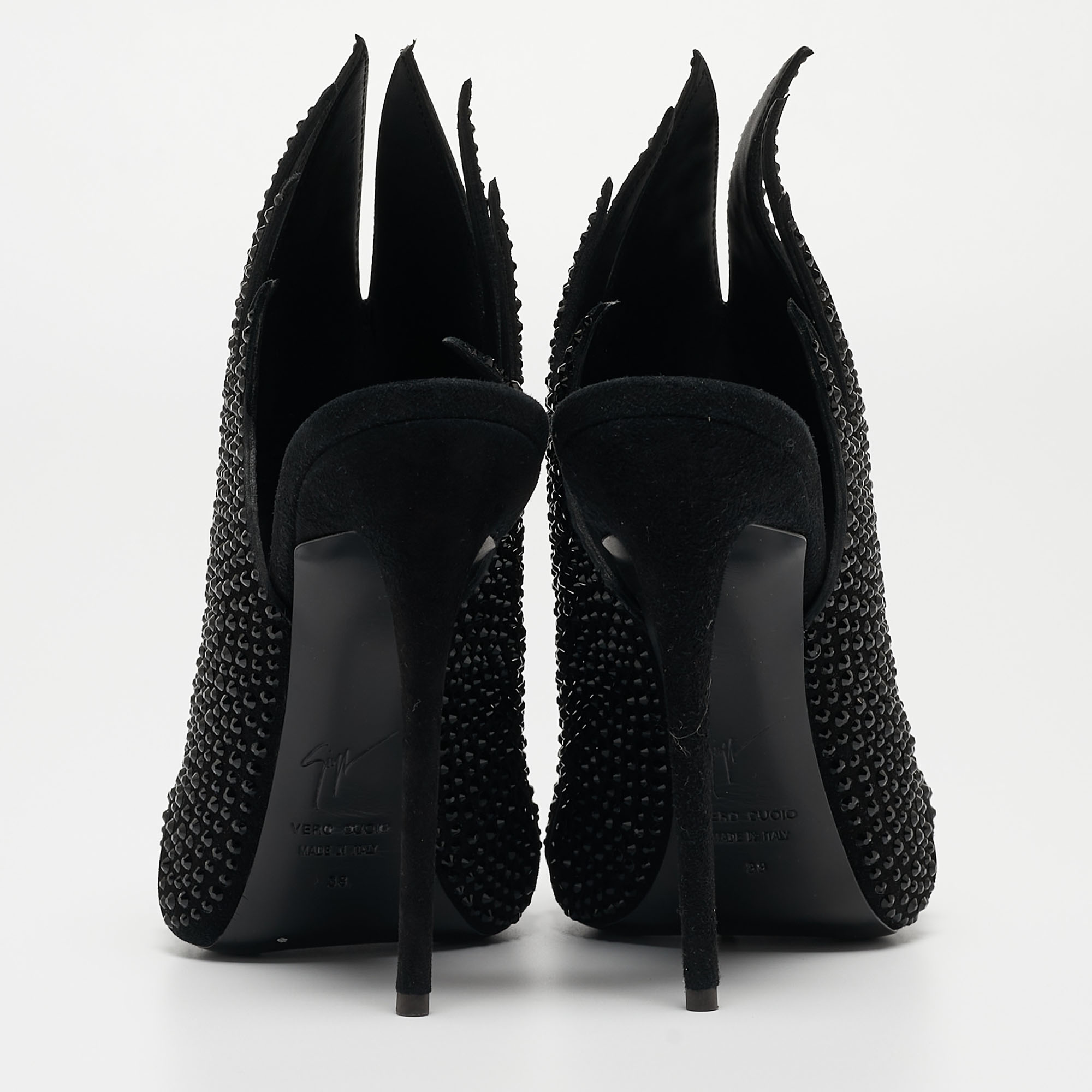 Giuseppe Zanotti Black Crystal Embellished Suede Open Toe Mules Size 38