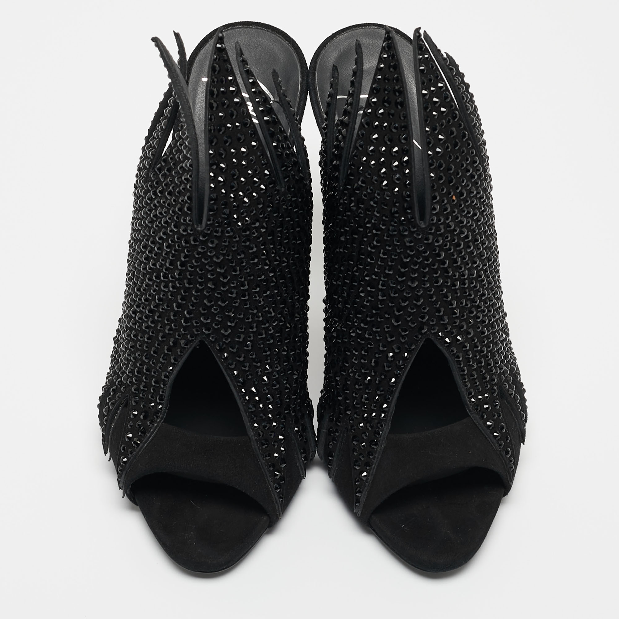 Giuseppe Zanotti Black Crystal Embellished Suede Open Toe Mules Size 38