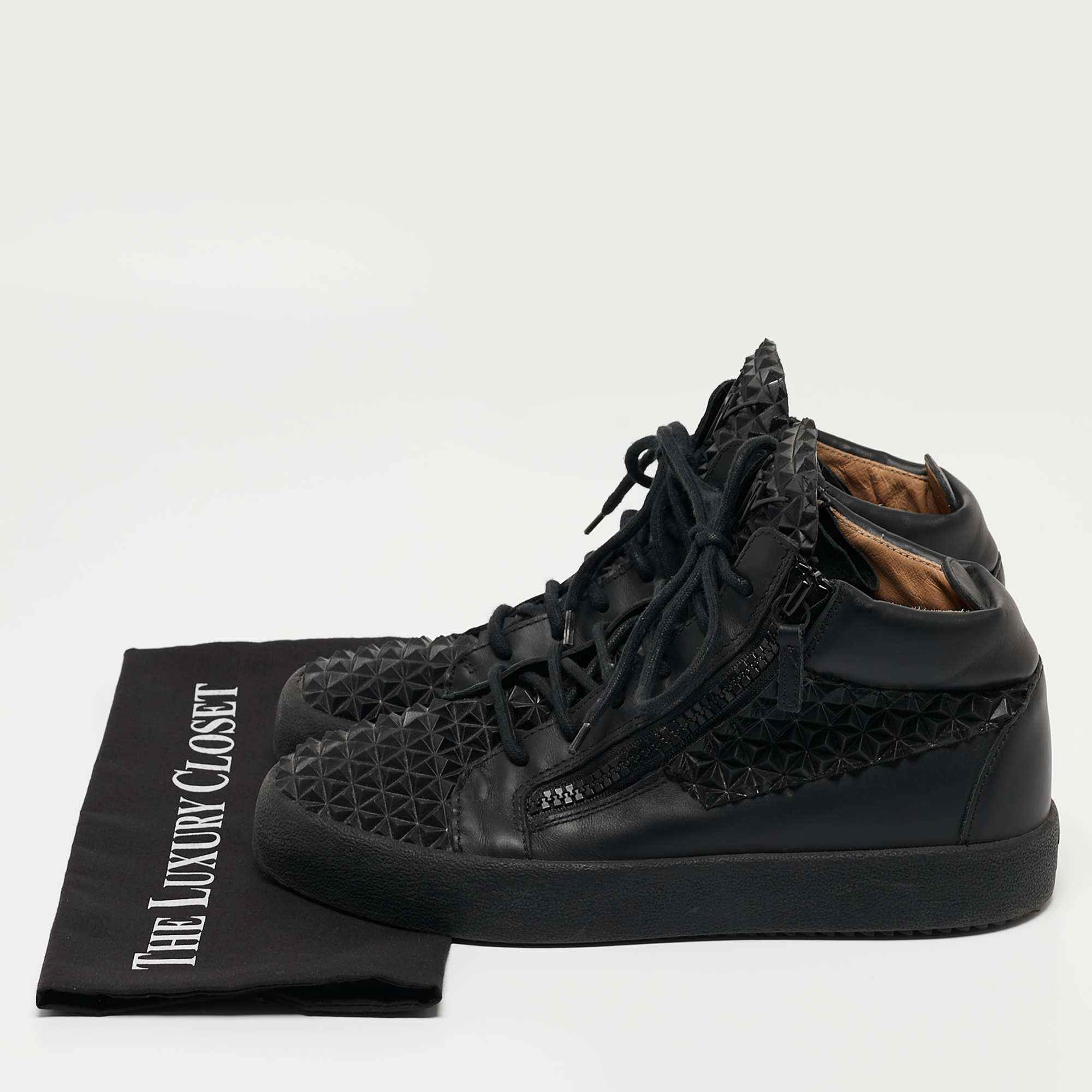 Giuseppe Zanotti Black Leather May London High Top Sneakers Size 41.5