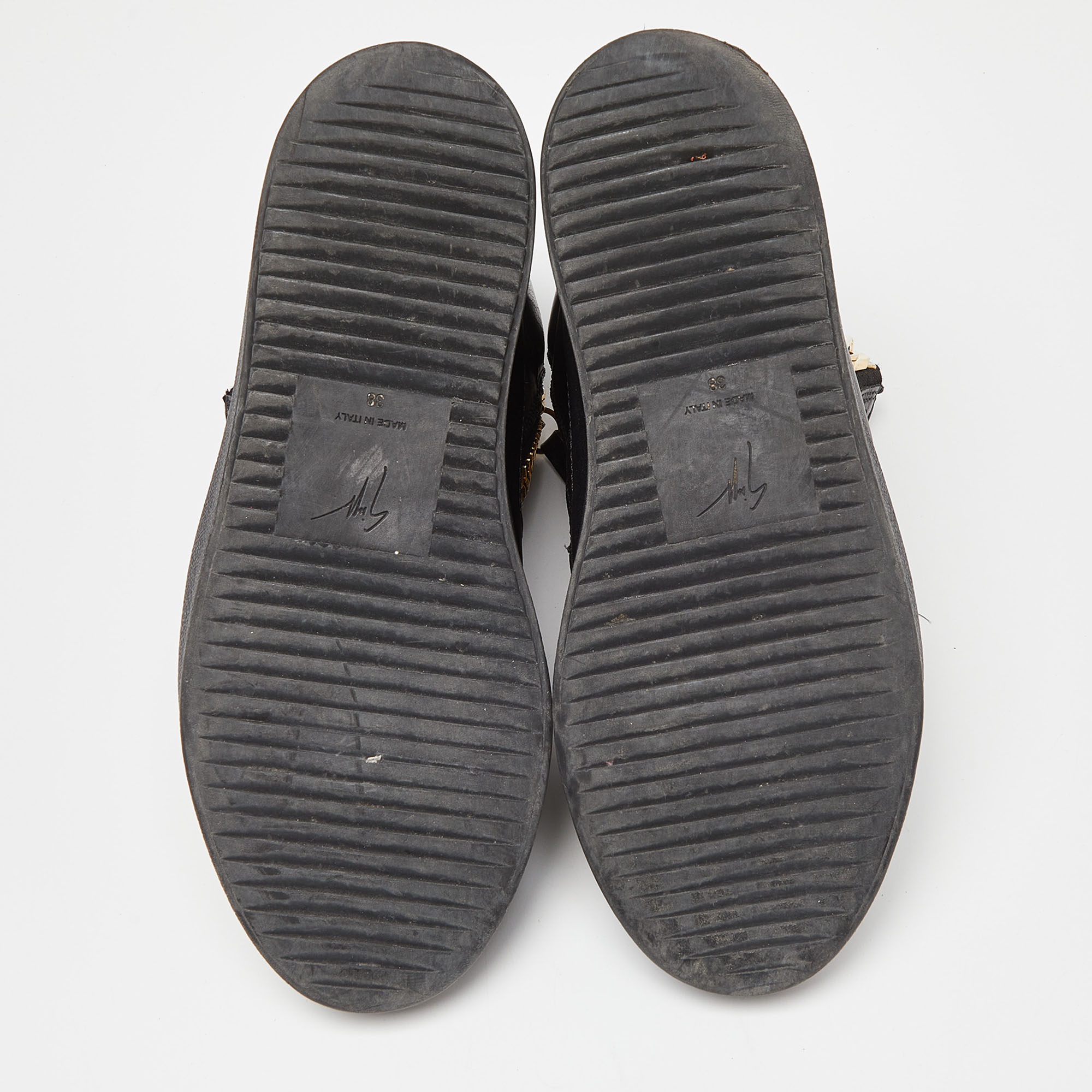 Giuseppe Zanotti Black Leather London Birel Chain Embellished High Top Sneakers Size 38