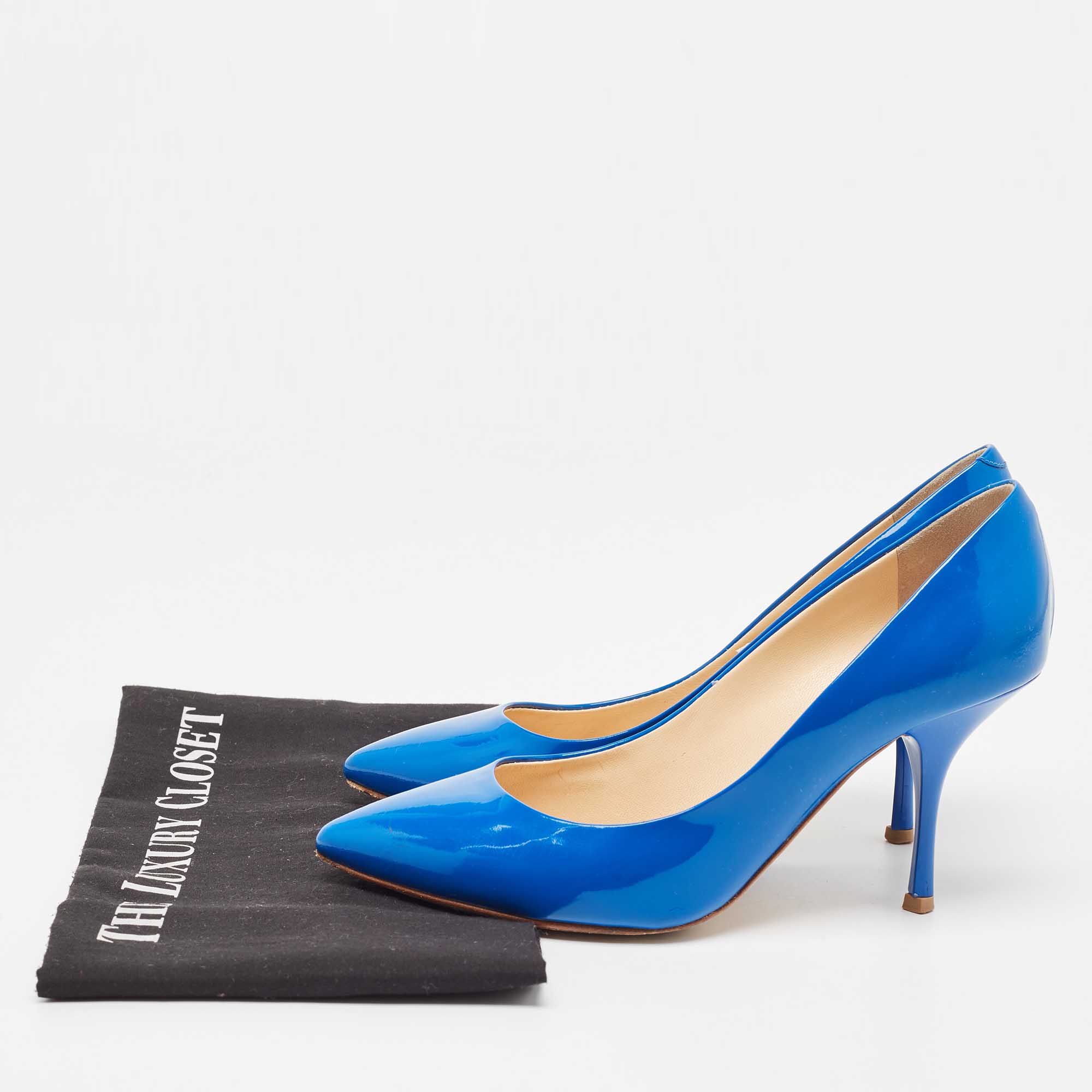 Giuseppe Zanotti Blue Patent Leather Pointed Toe Pumps Size 37.5