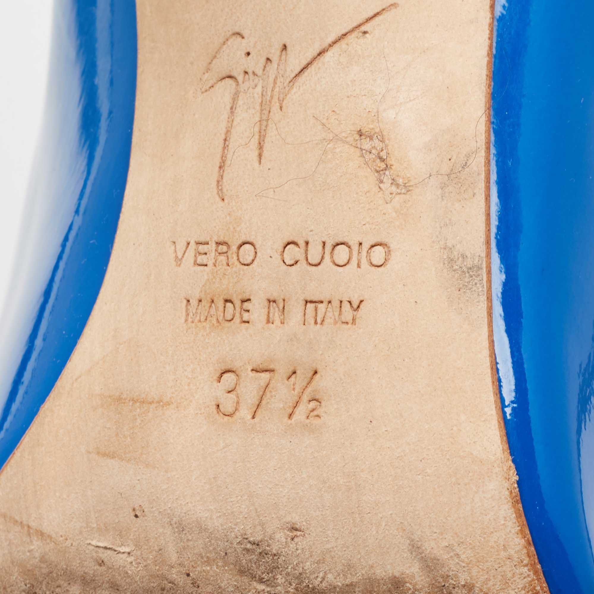 Giuseppe Zanotti Blue Patent Leather Pointed Toe Pumps Size 37.5