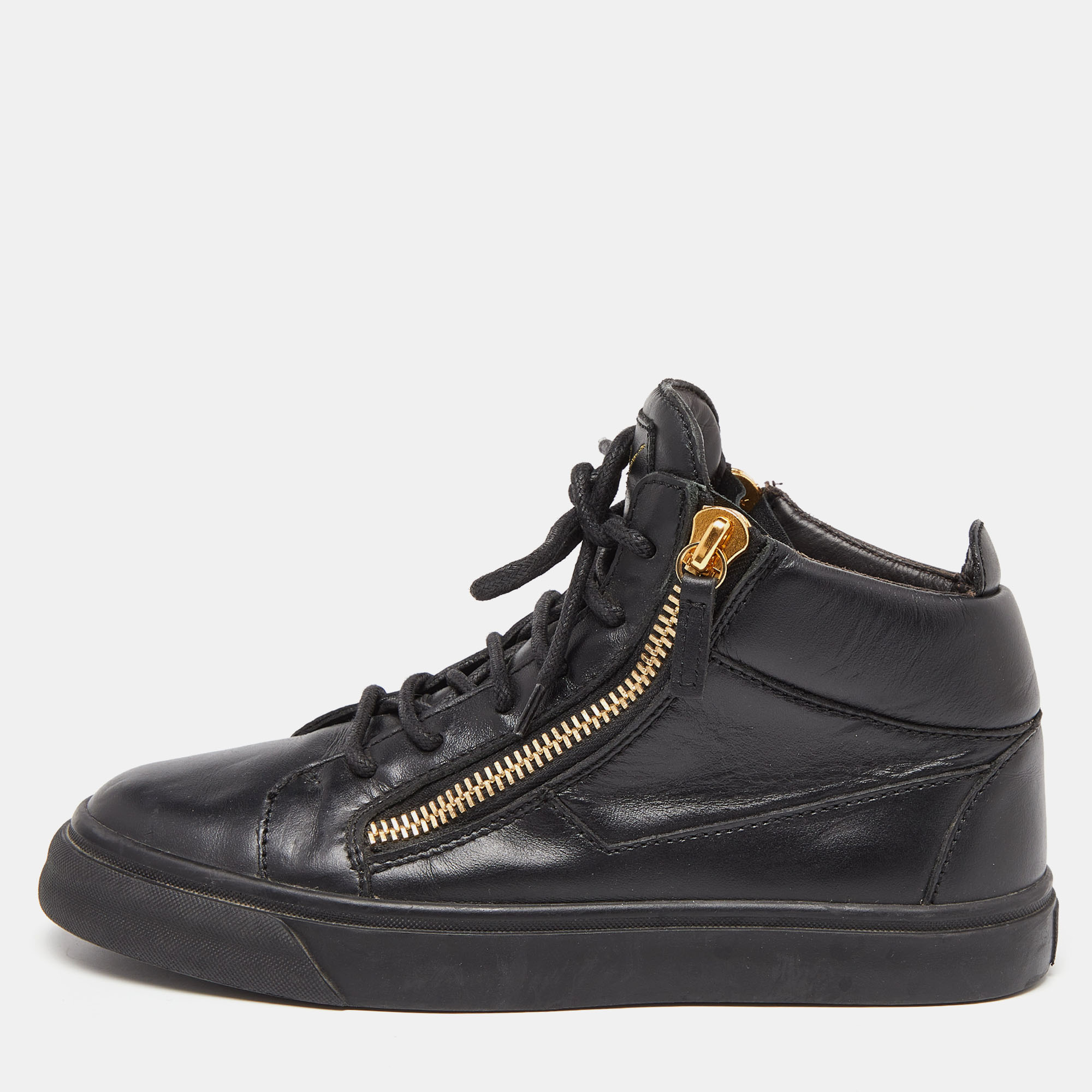 Giuseppe Zanotti Black Leather London High-Top Sneakers Size 37