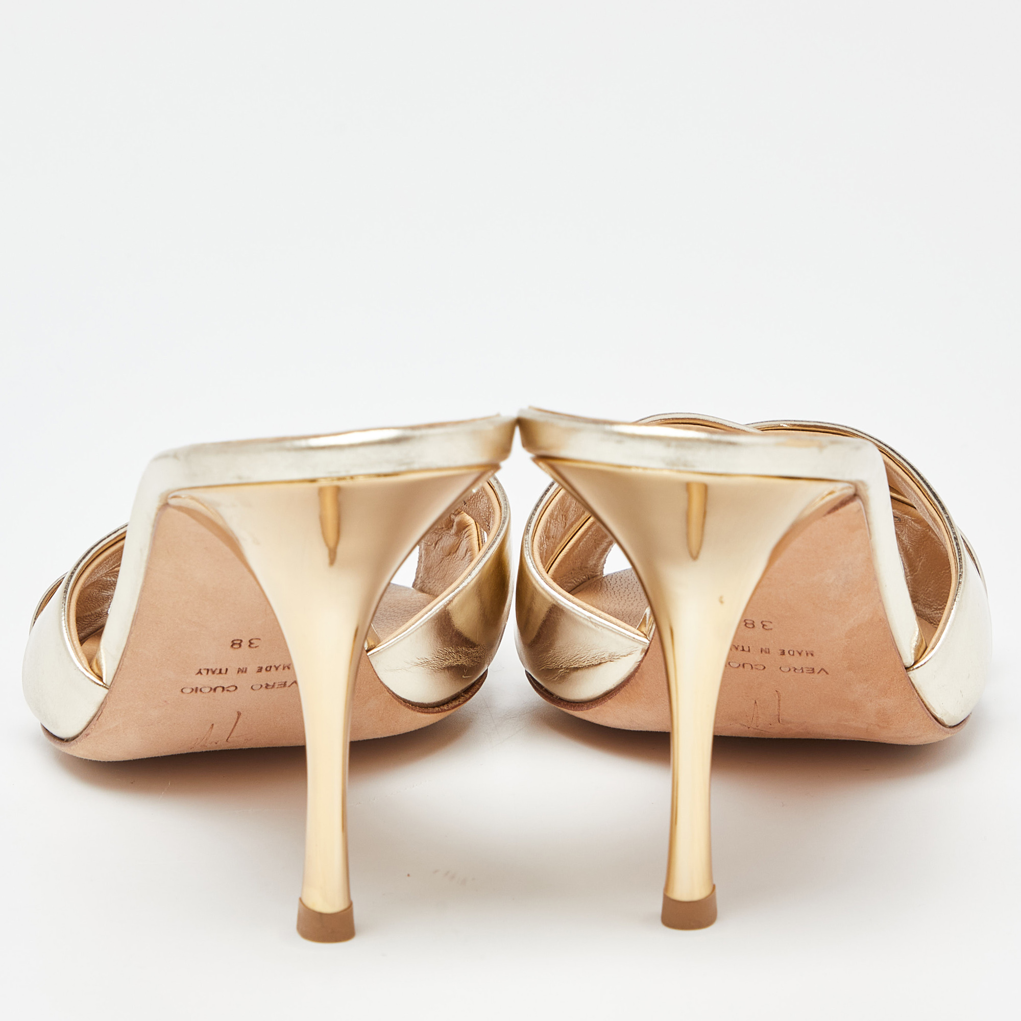 Giuseppe Zanotti Gold Laminated Leather Slide Sandals Size 38
