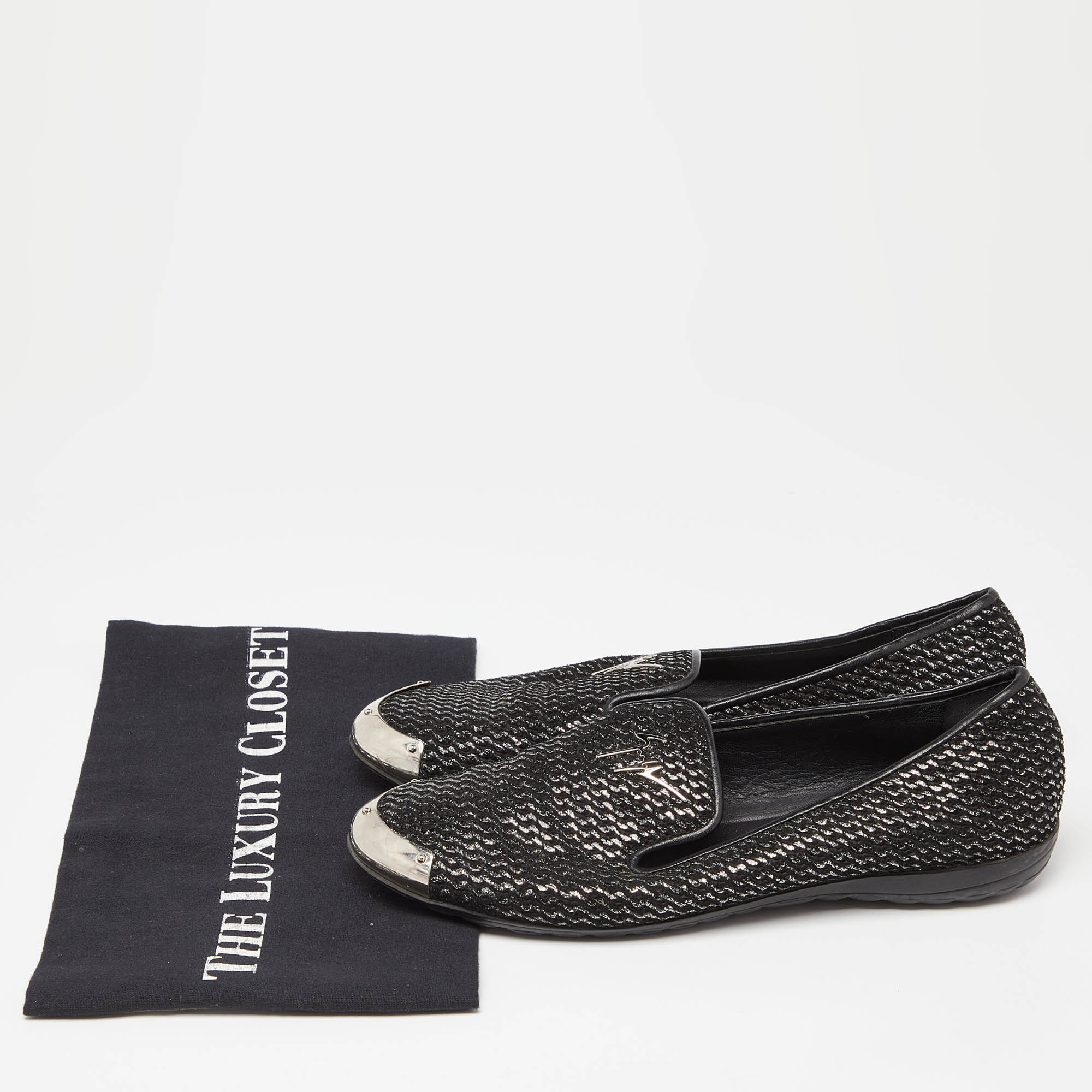 Giuseppe Zanotti Black Glitter Leather Slip On Smoking Slippers Size 37.5