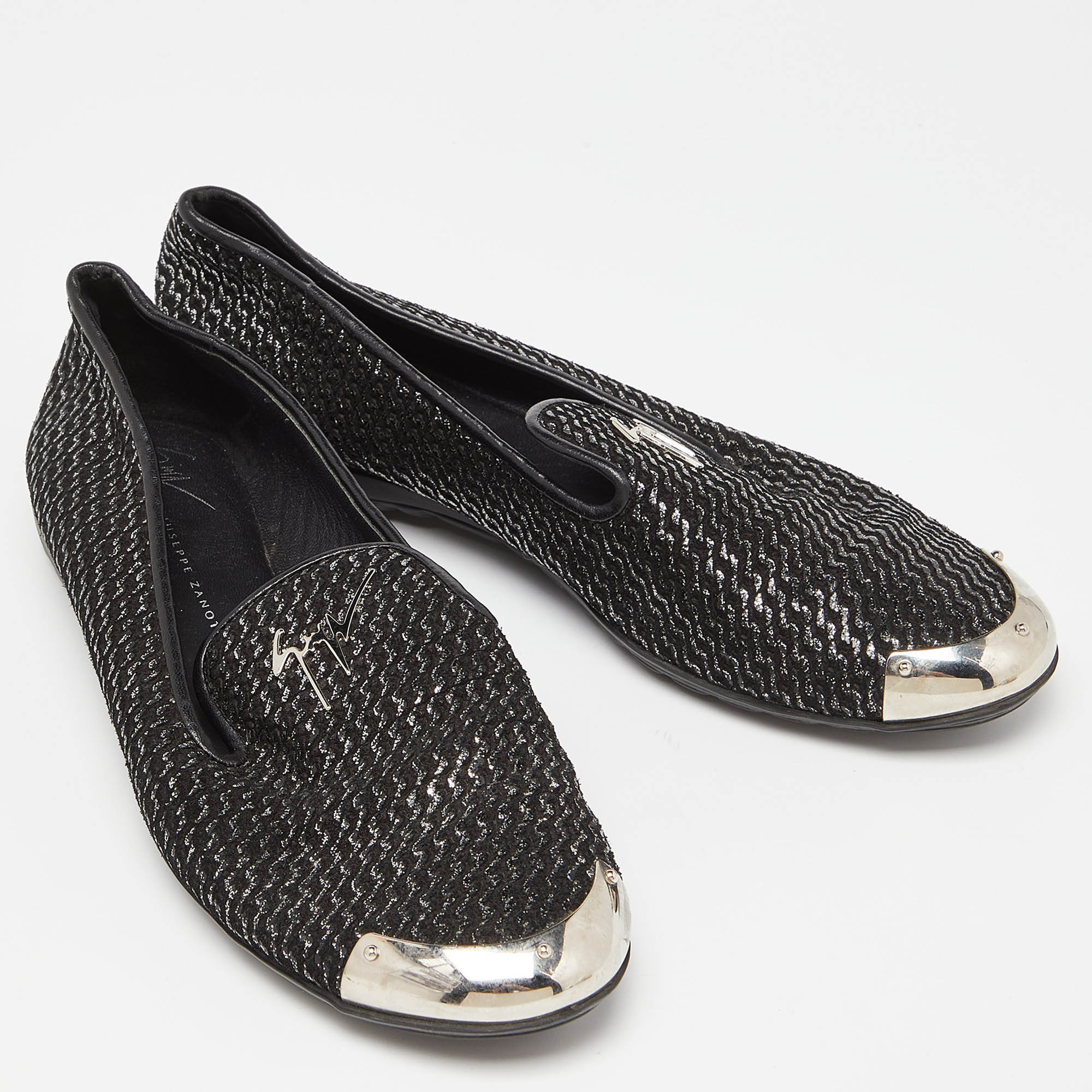 Giuseppe Zanotti Black Glitter Leather Slip On Smoking Slippers Size 37.5