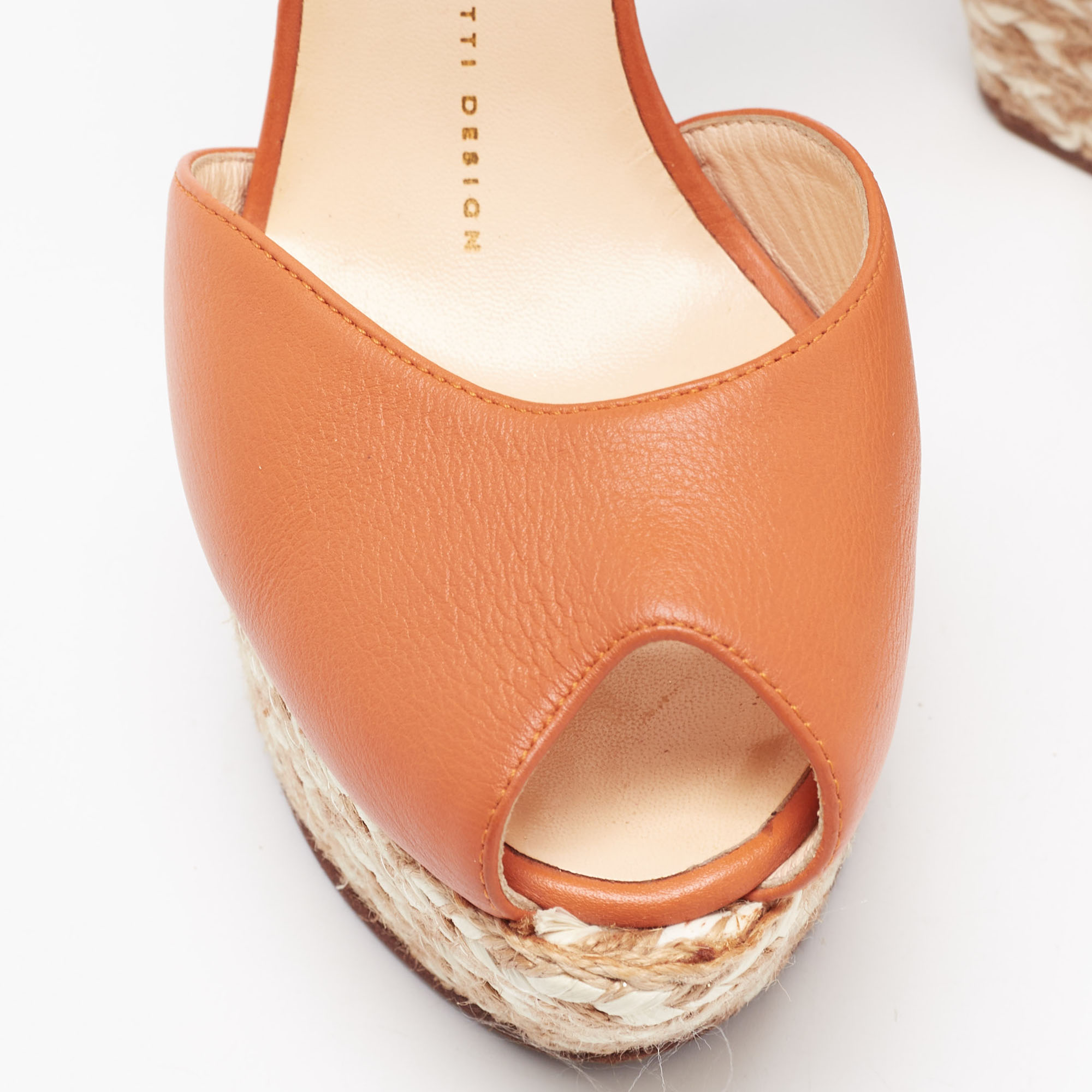 Giuseppe Zanotti Orange Leather Espadrille Platform Wedge Sandals Size 37.5
