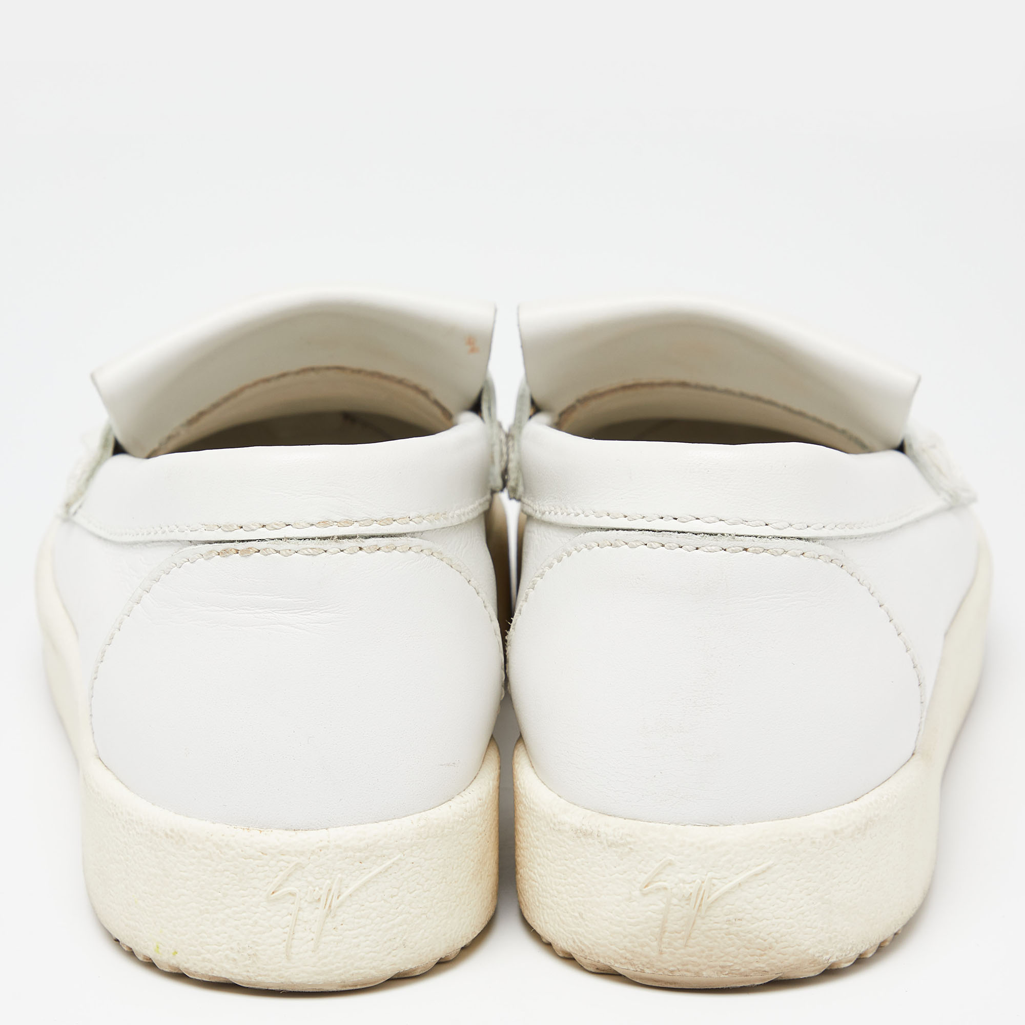 Giuseppe Zanotti White Leather Fringed Slip On Sneakers Size 37.5