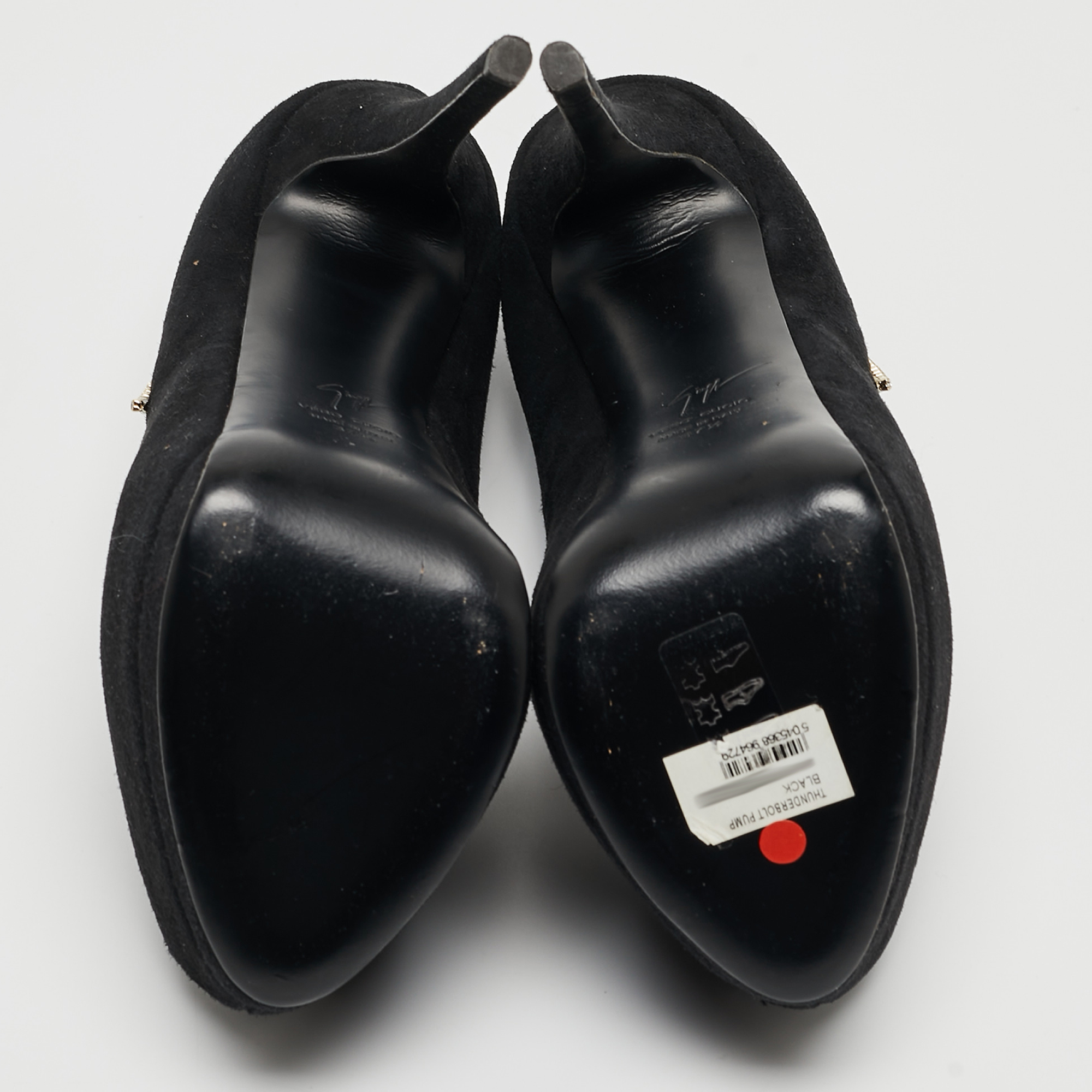 Giuseppe Zanotti Black Suede Crystal Embellished Peep Toe Pumps Size 37.5