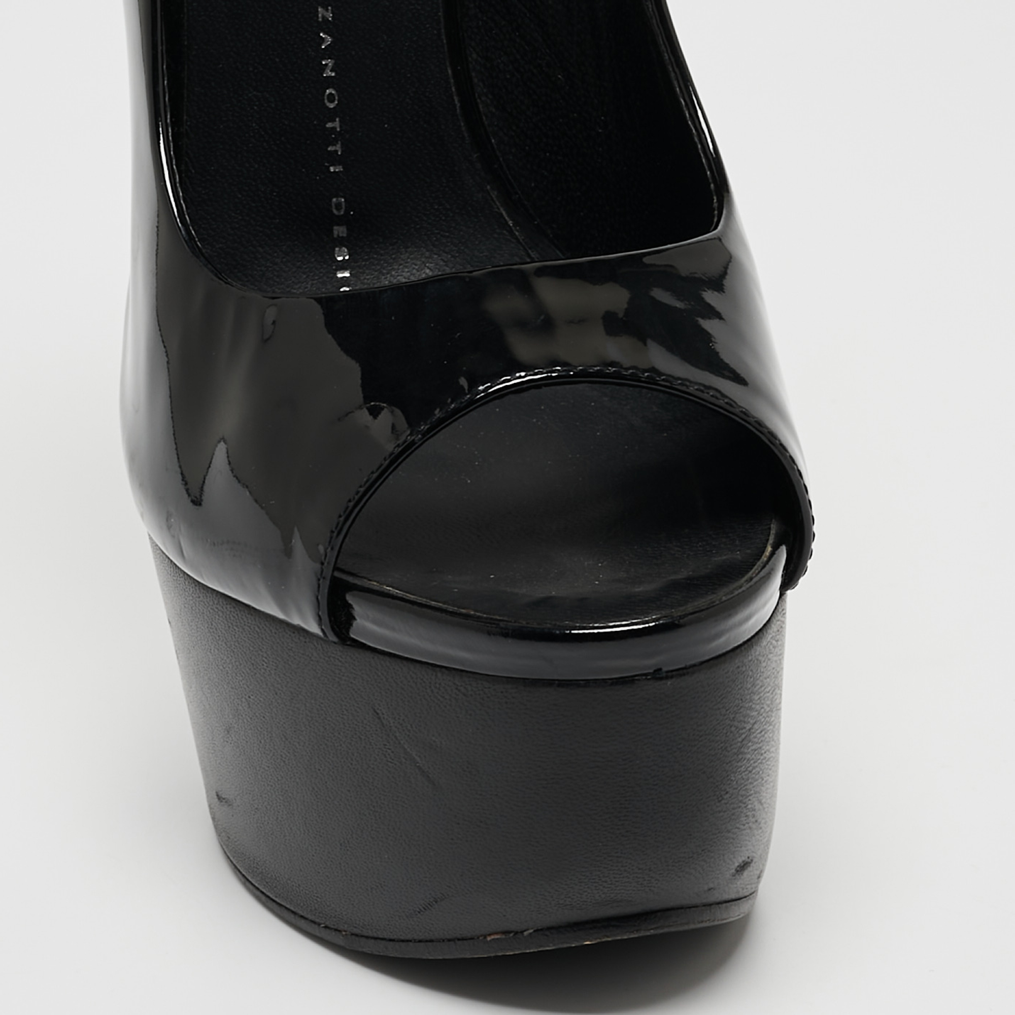 Giuseppe Zanotti Black Patent Leather Peep Toe Platform Pumps Size 37