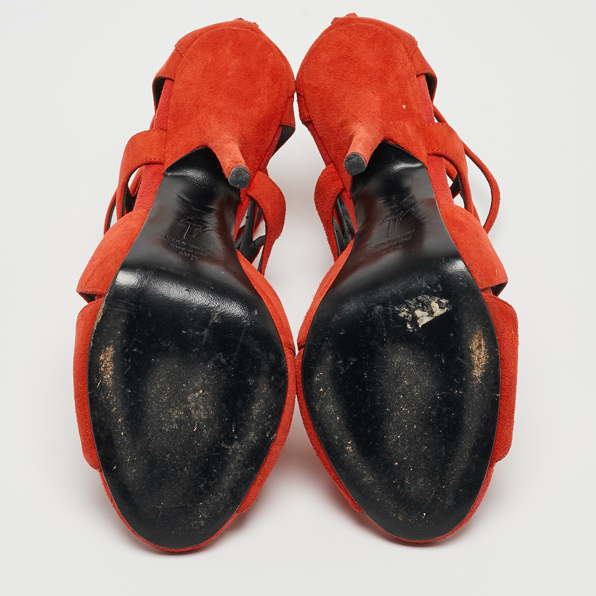 Giuseppe Zanotti Rust Orange Suede Cut Out Cage Sandals Size 40.5