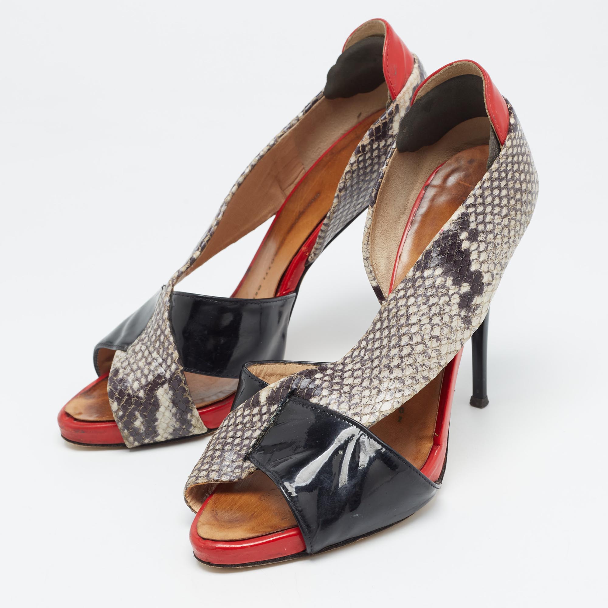 Giuseppe Zanotti Multicolor Python Embossed And Patent Leather D'orsay Peep Toe Pumps Size 37