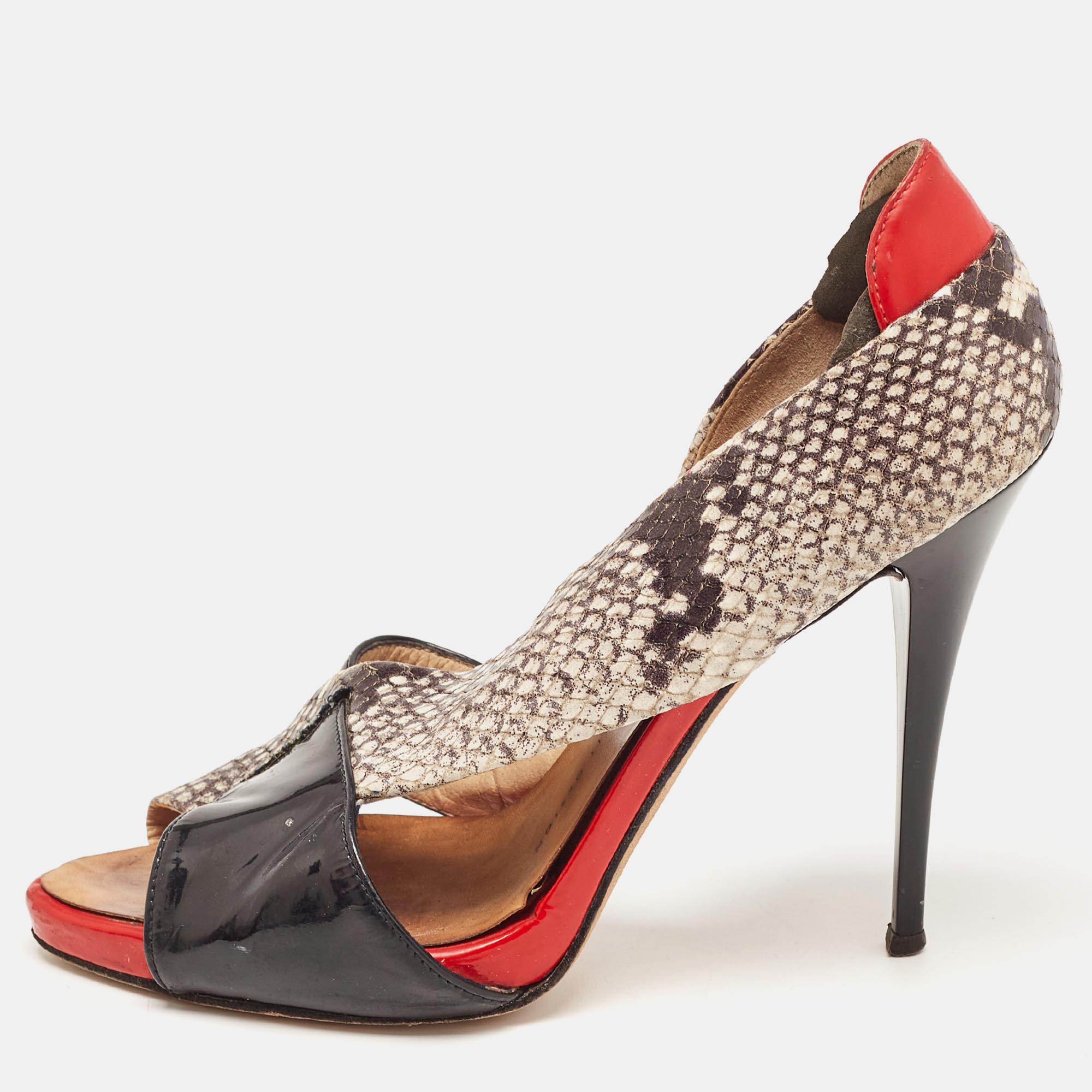 Giuseppe Zanotti Multicolor Python Embossed And Patent Leather D'orsay Peep Toe Pumps Size 37
