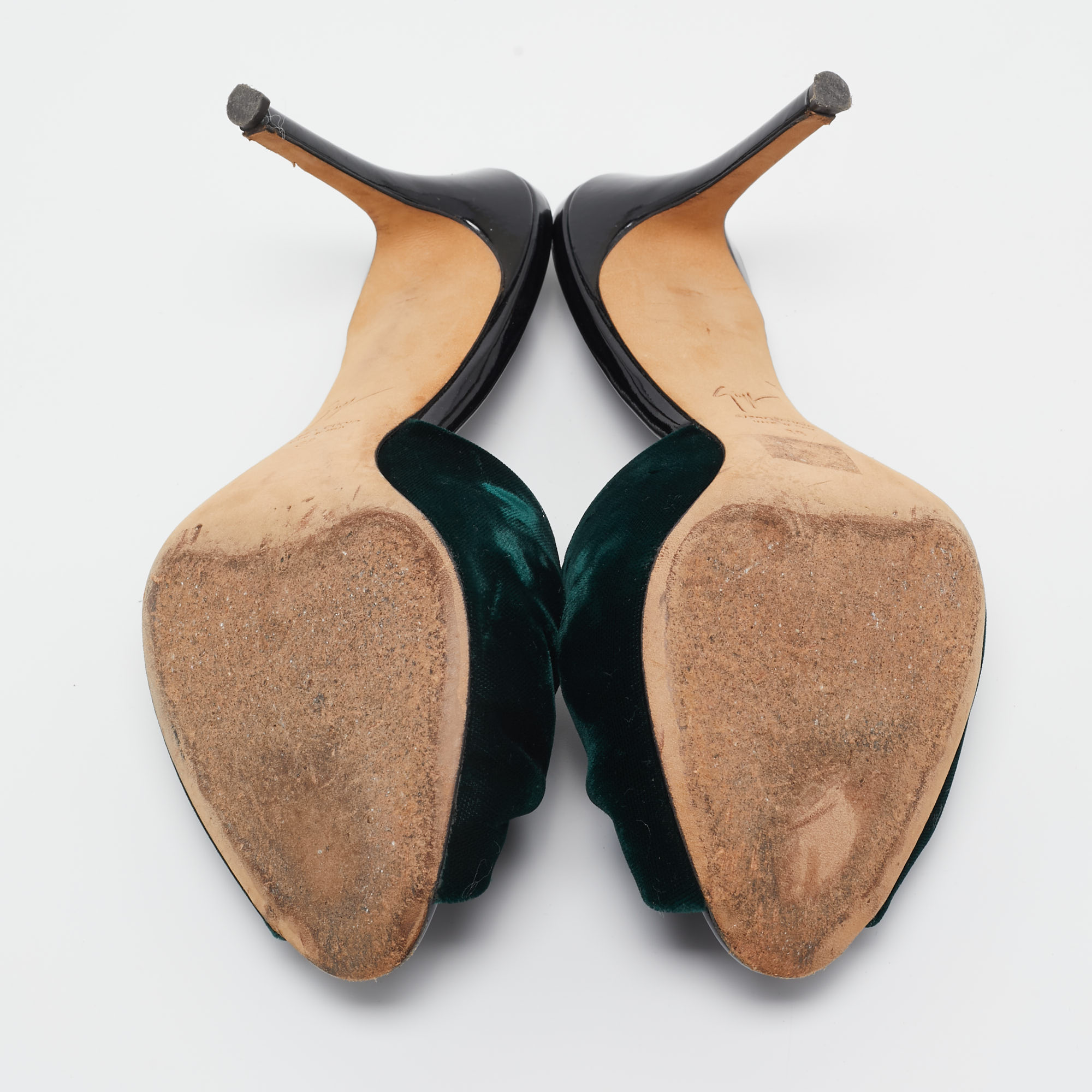 Giuseppe Zanotti Green Velvet Knot Slide Sandals Size 38