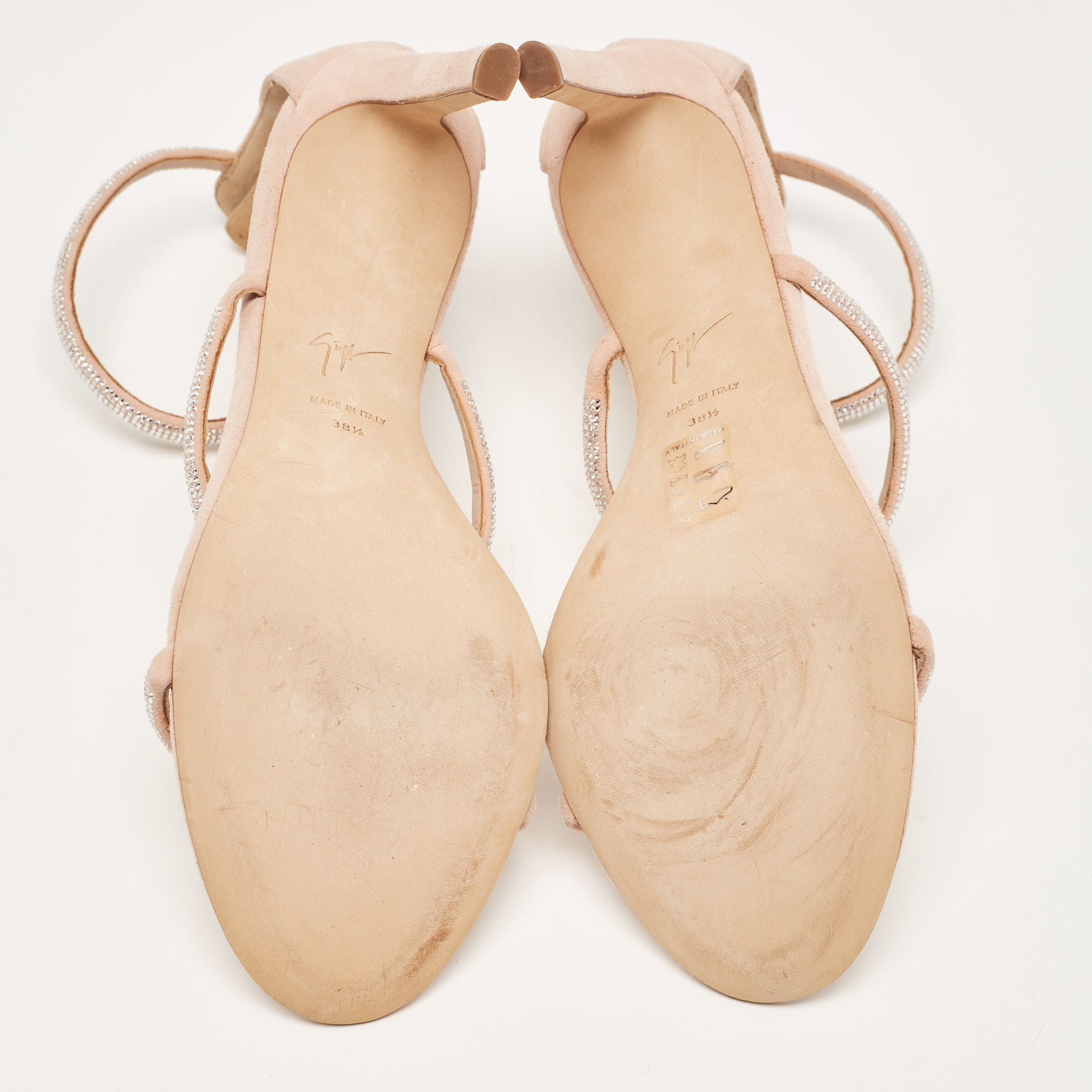 Giuseppe Zanotti Beige Suede Rhinestone Harmony Sandals Size 38.5