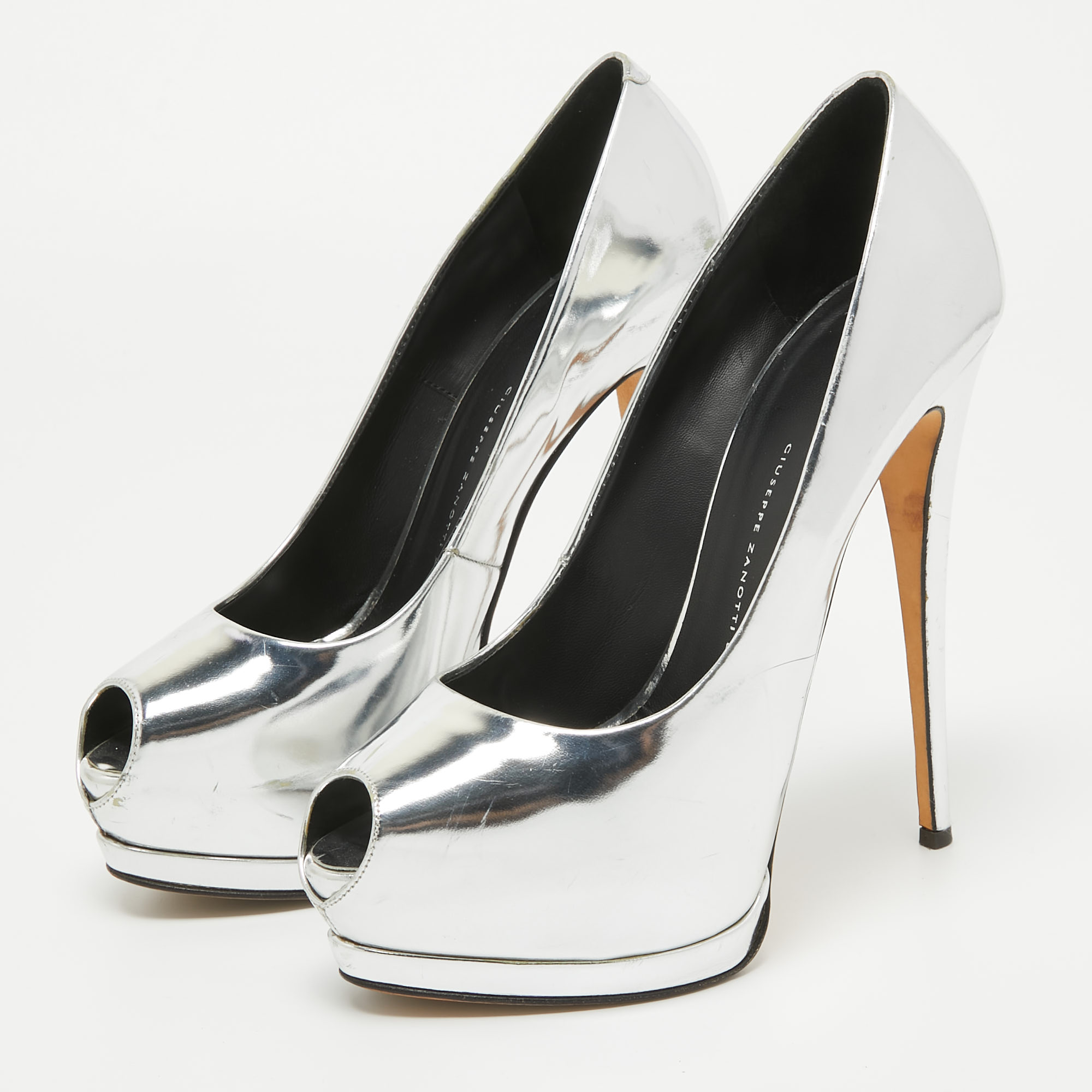 Giuseppe Zanotti Silver Leather Sharon Platform Pumps Size 40