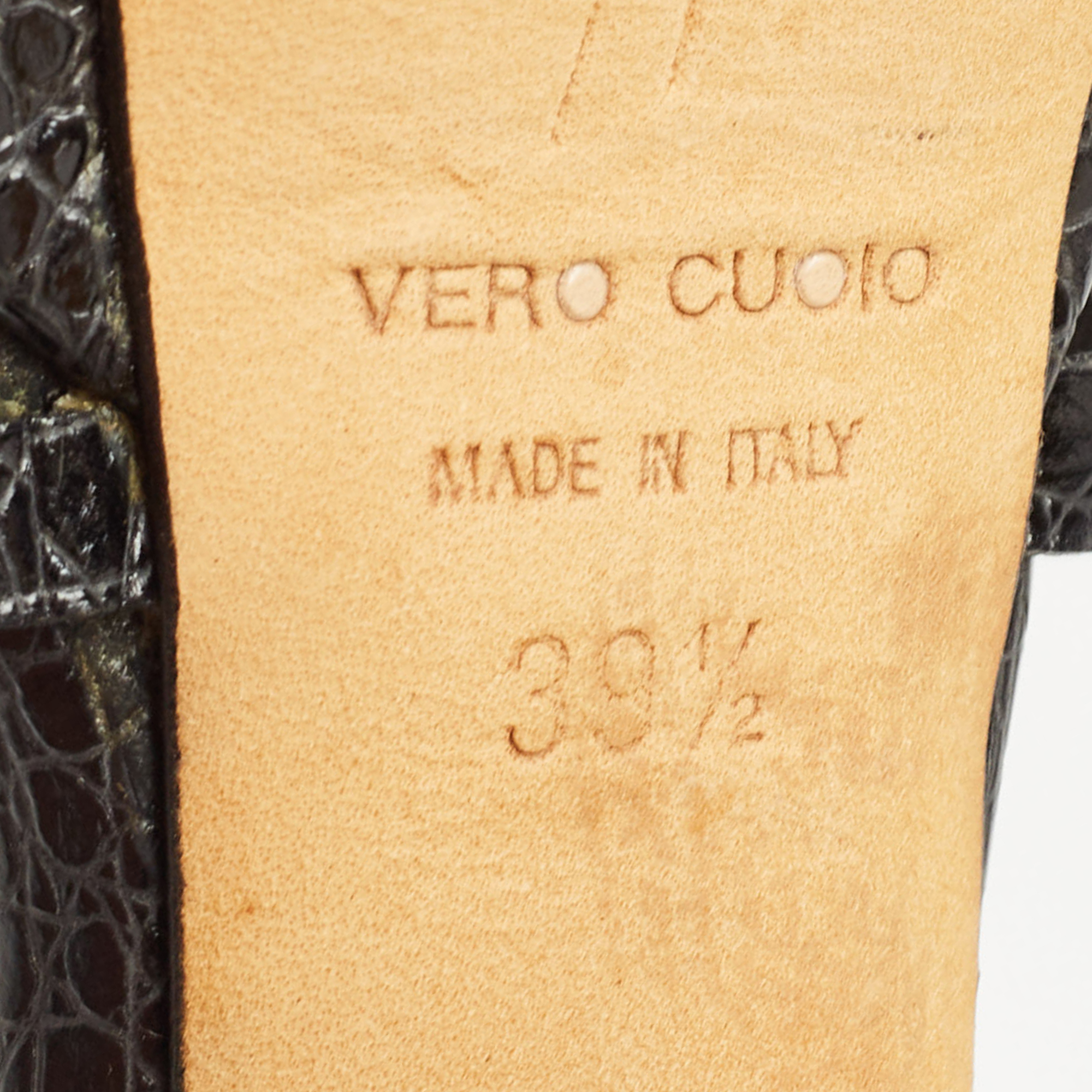 Giuseppe Zanotti Black Croc Embossed Embellished Ankle Strap Sandals Size 39.5