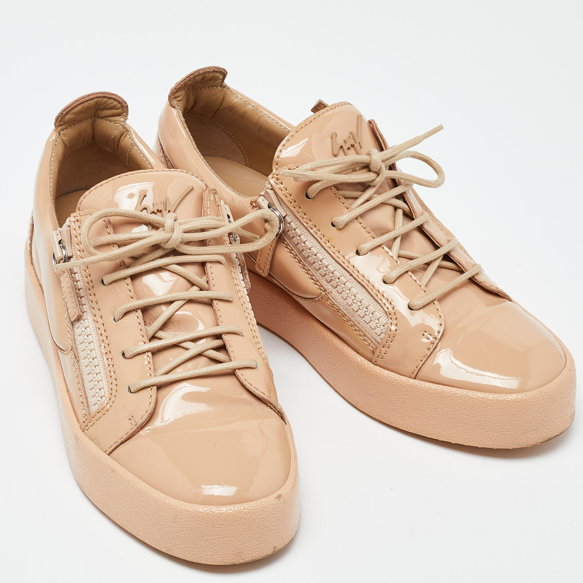 Giuseppe Zanotti Beige Patent Leather Frankie Sneakers Size 40