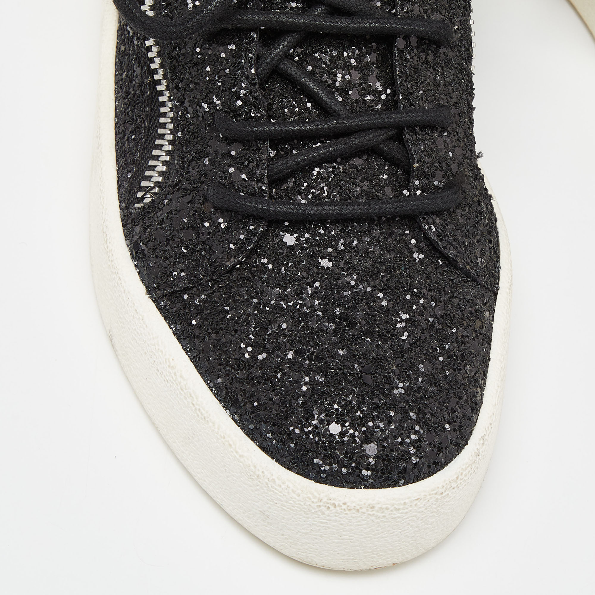 Giuseppe Zanotti Black Glitters Double Zipper May London Sneakers Size 40