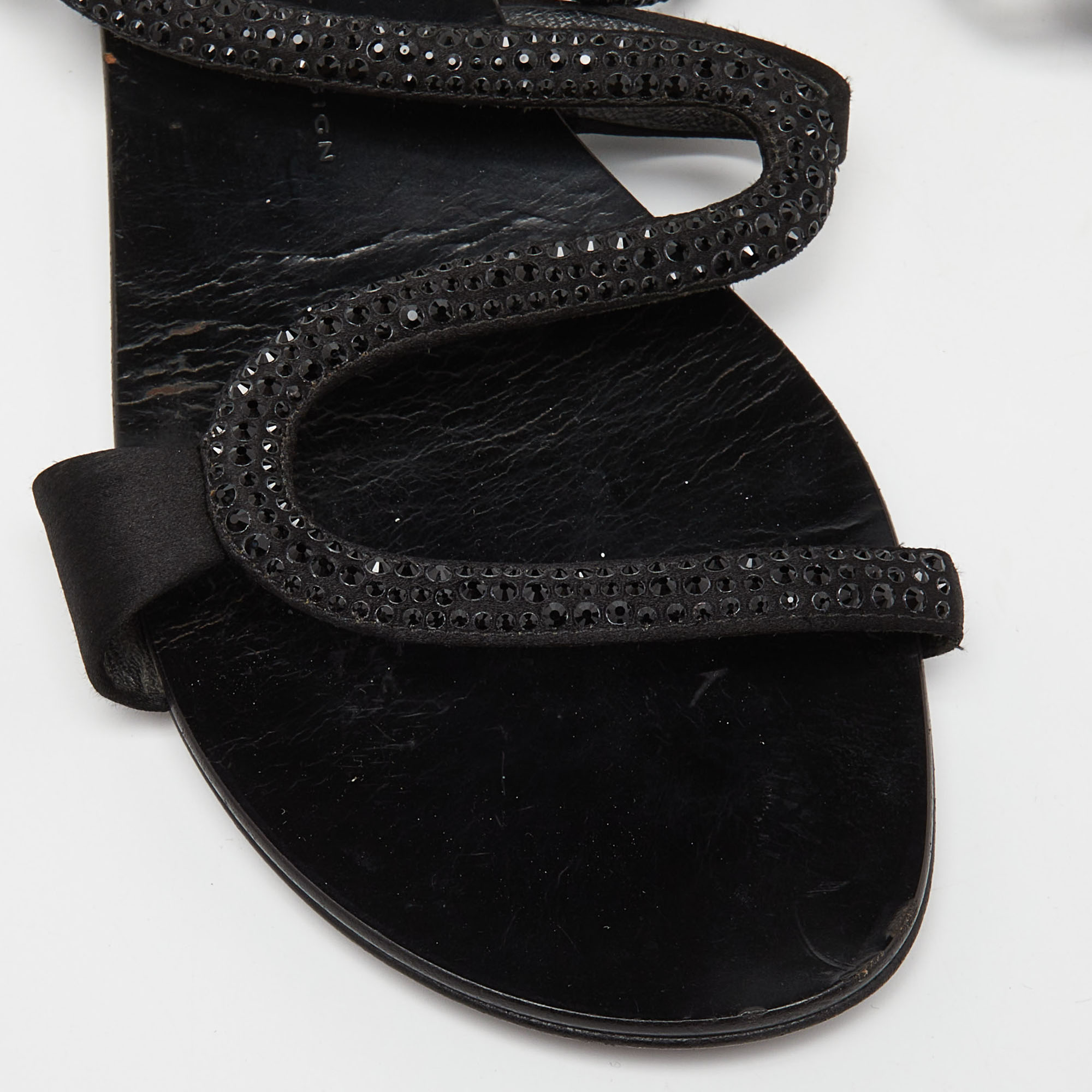Giuseppe Zanotti Black Satin Crystal Embellished Flat Slides Size 41